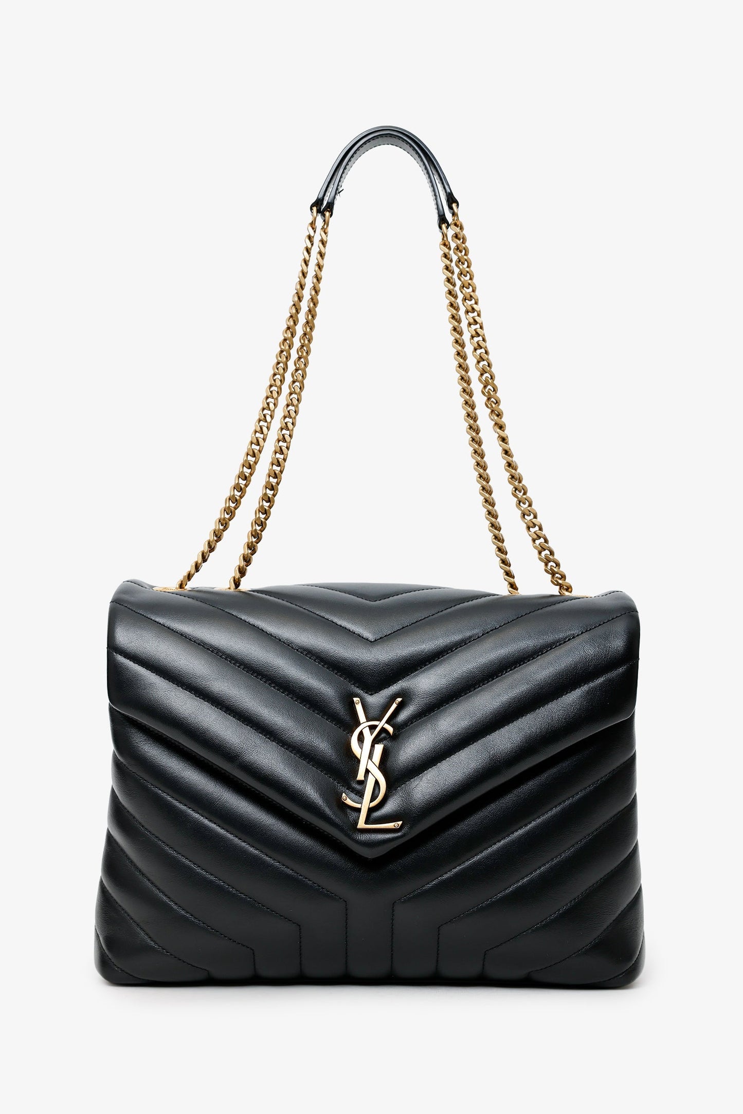 Saint Laurent Black Chevron Leather Medium Loulou Bag