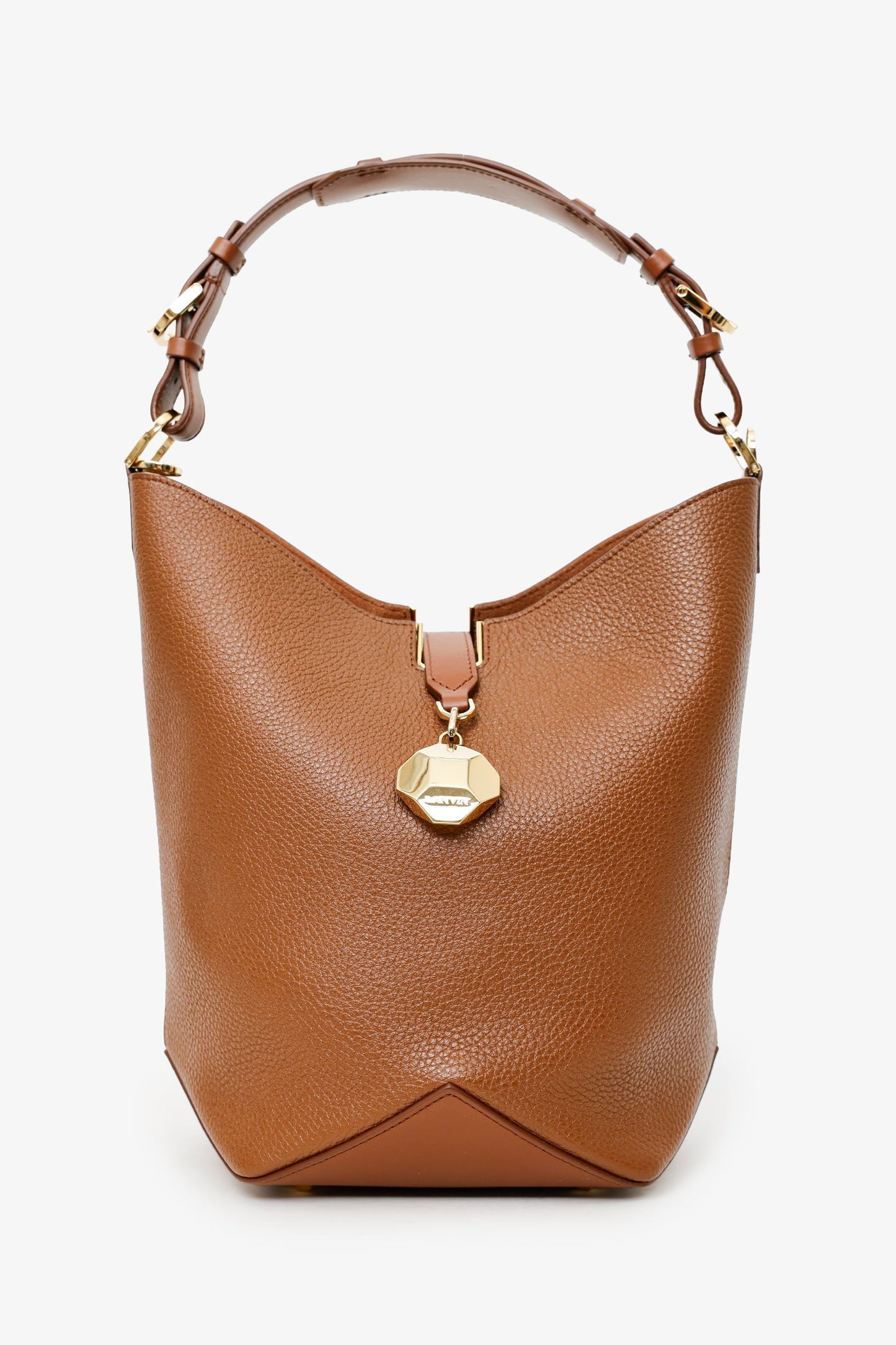 Lanvin Brown Leather Catch By Lanvin Medium Bucket Bag With Strap