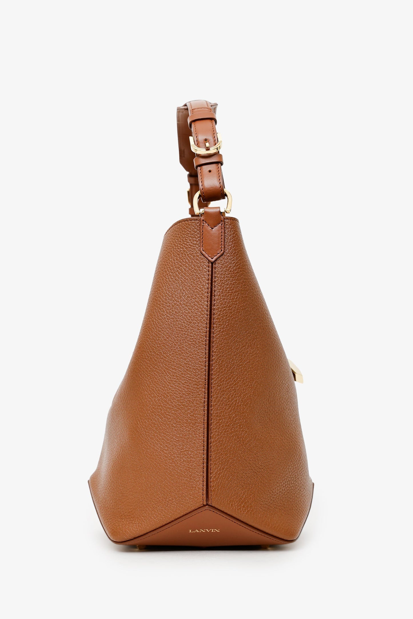Lanvin Brown Leather Catch By Lanvin Medium Bucket Bag With Strap