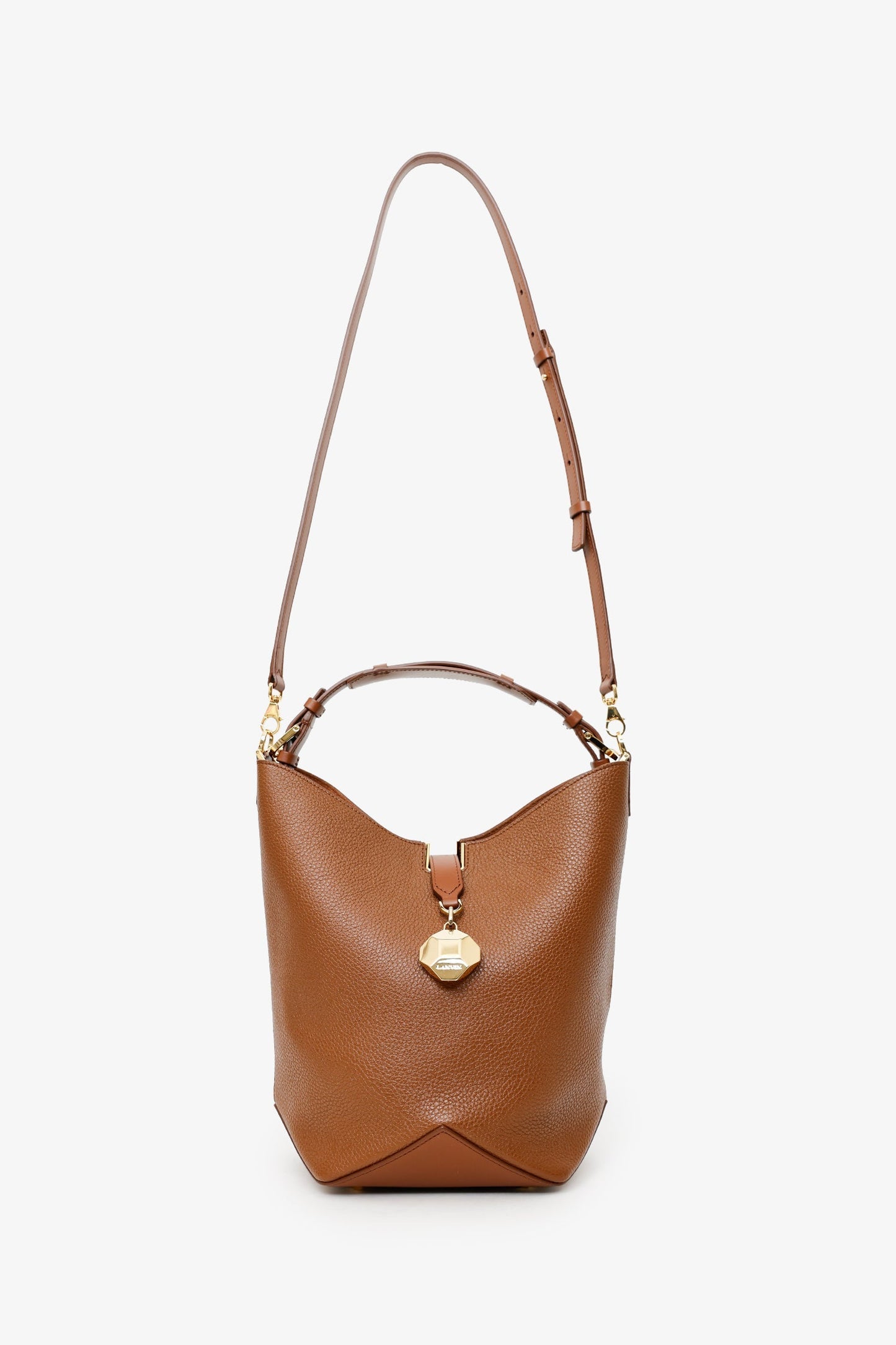 Lanvin Brown Leather Catch By Lanvin Medium Bucket Bag With Strap