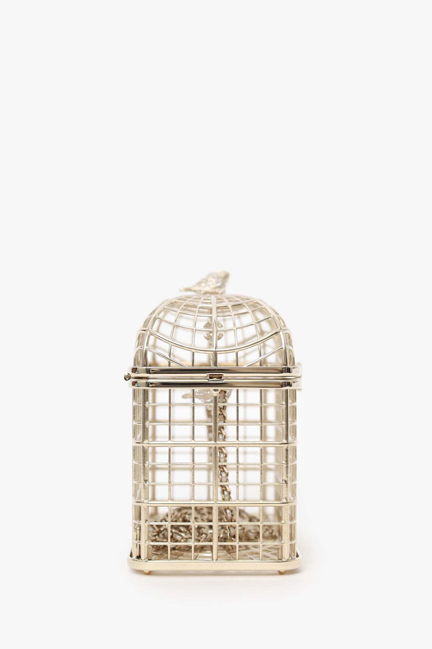 Chanel™ 2025 S/S Runway Gold Toned Metal Crystal Strass 'Bird Cage Minaudière' Bag