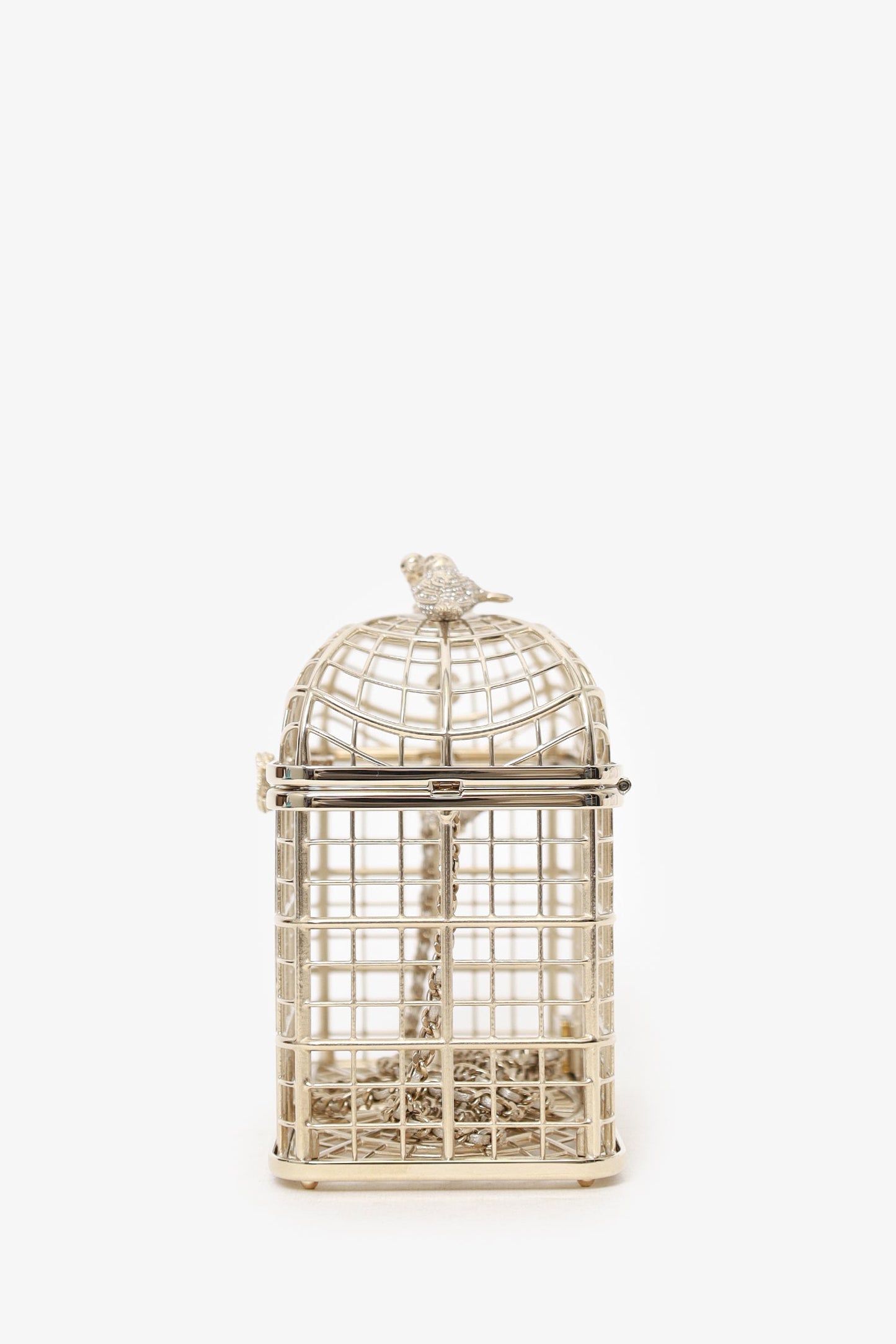 Chanel™ 2025 S/S Runway Gold Toned Metal Crystal Strass 'Bird Cage Minaudière' Bag