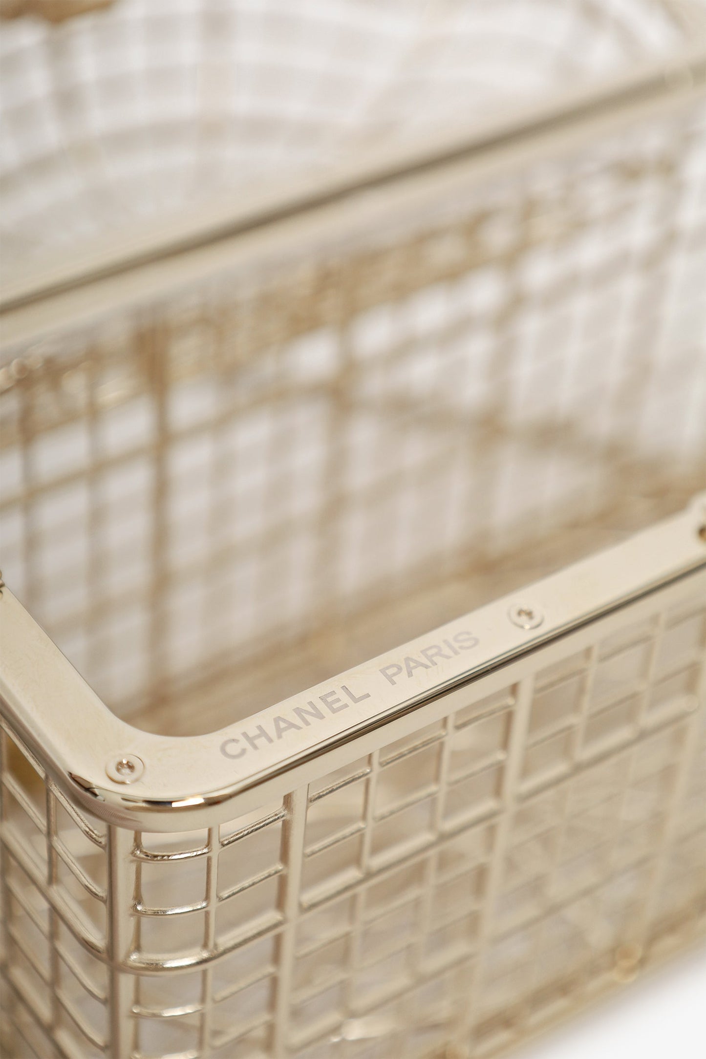 Chanel™ 2025 S/S Runway Gold Toned Metal Crystal Strass 'Bird Cage Minaudière' Bag