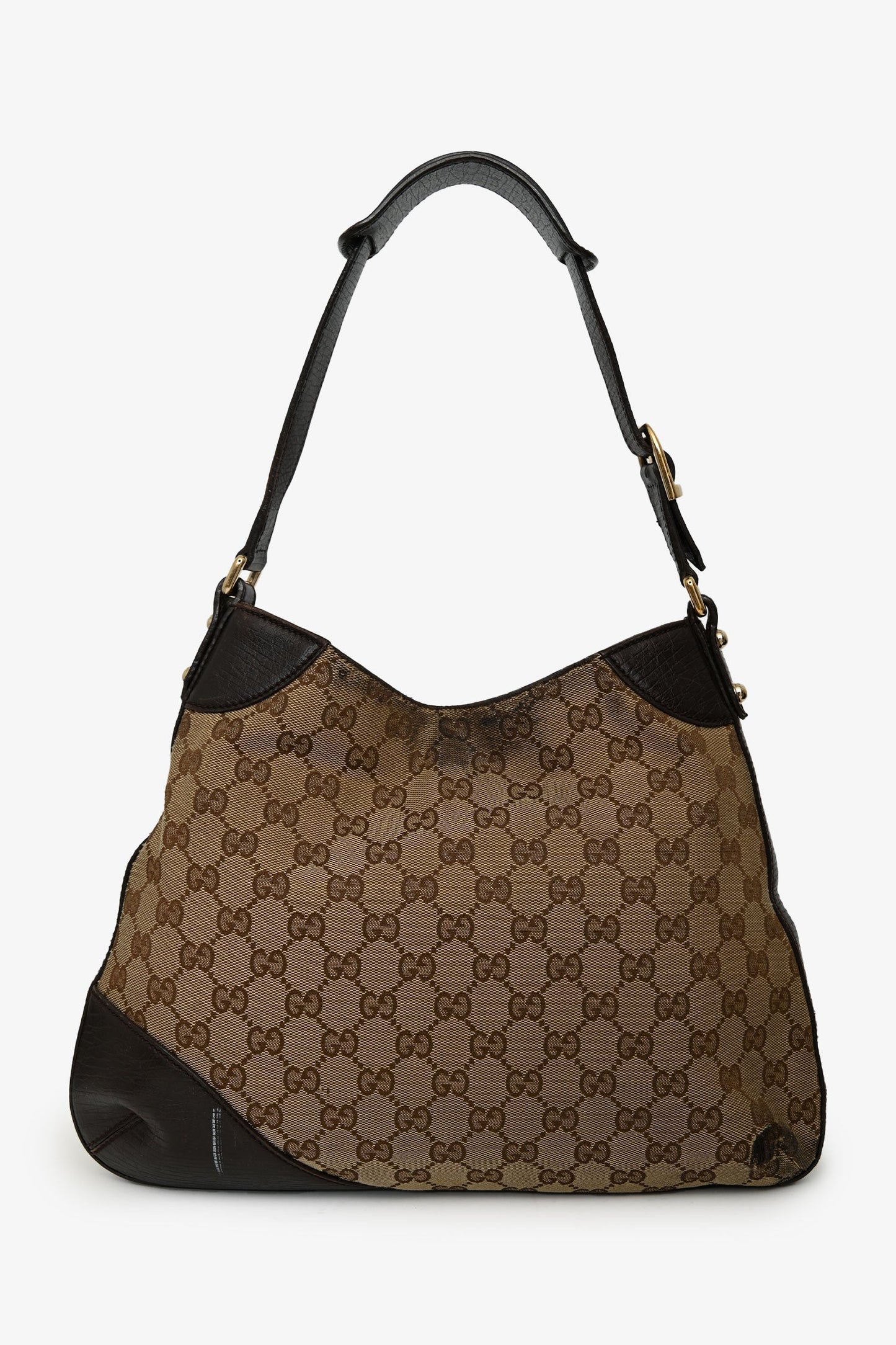 Gucci Brown Canvas 'GG' Web Horsebit Hobo Bag