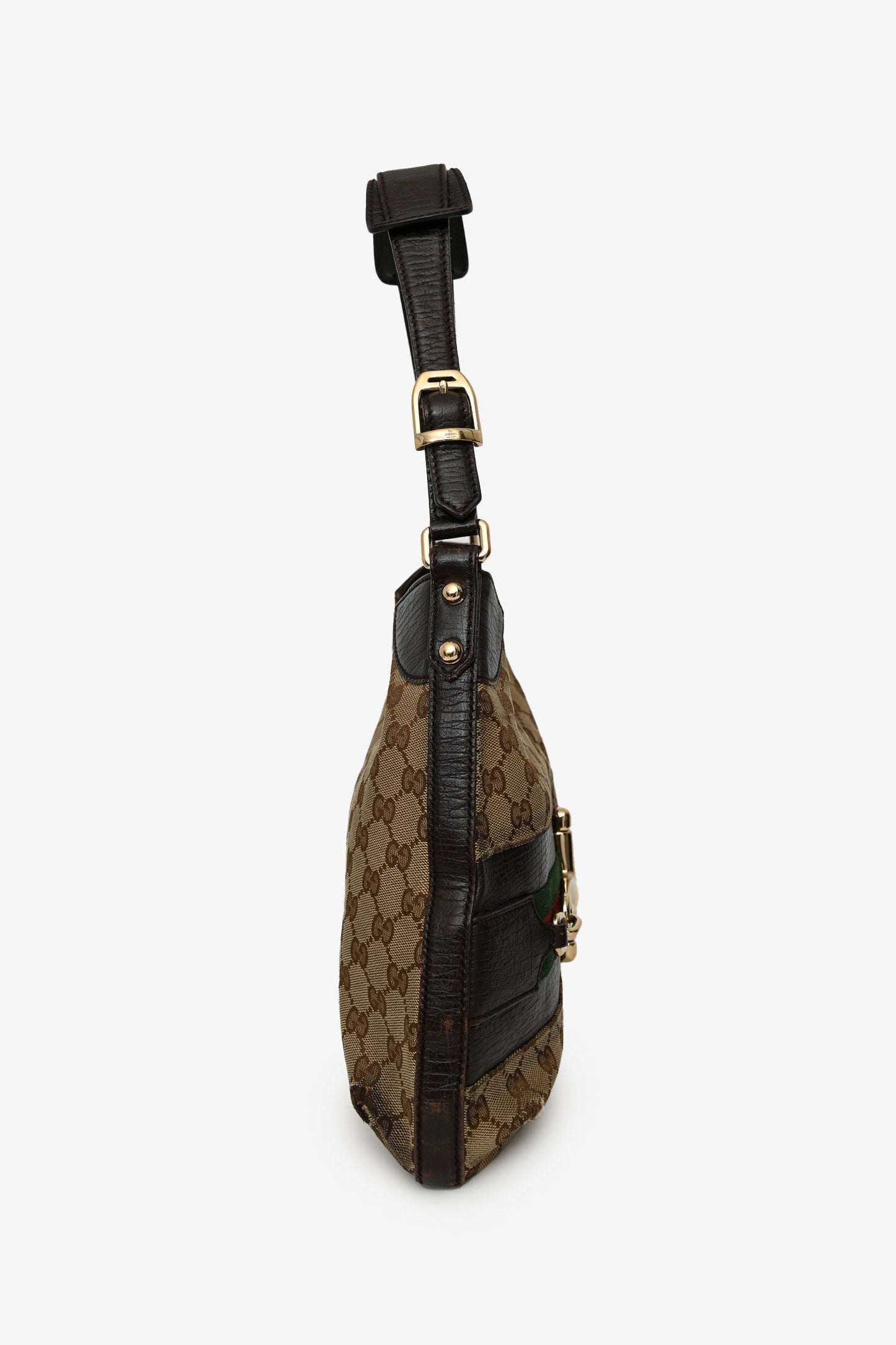 Gucci Brown Canvas 'GG' Web Horsebit Hobo Bag
