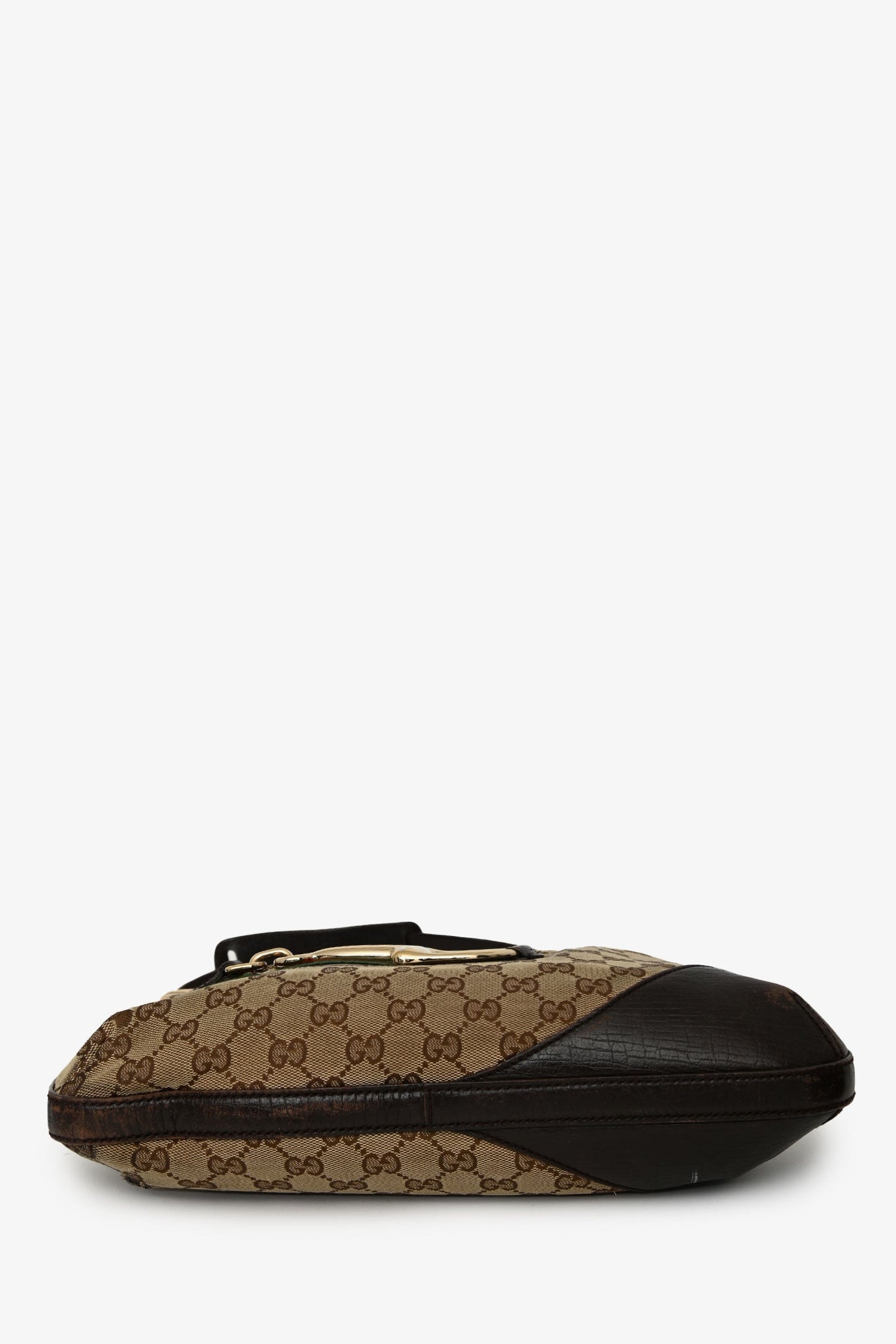 Gucci Brown Canvas 'GG' Web Horsebit Hobo Bag