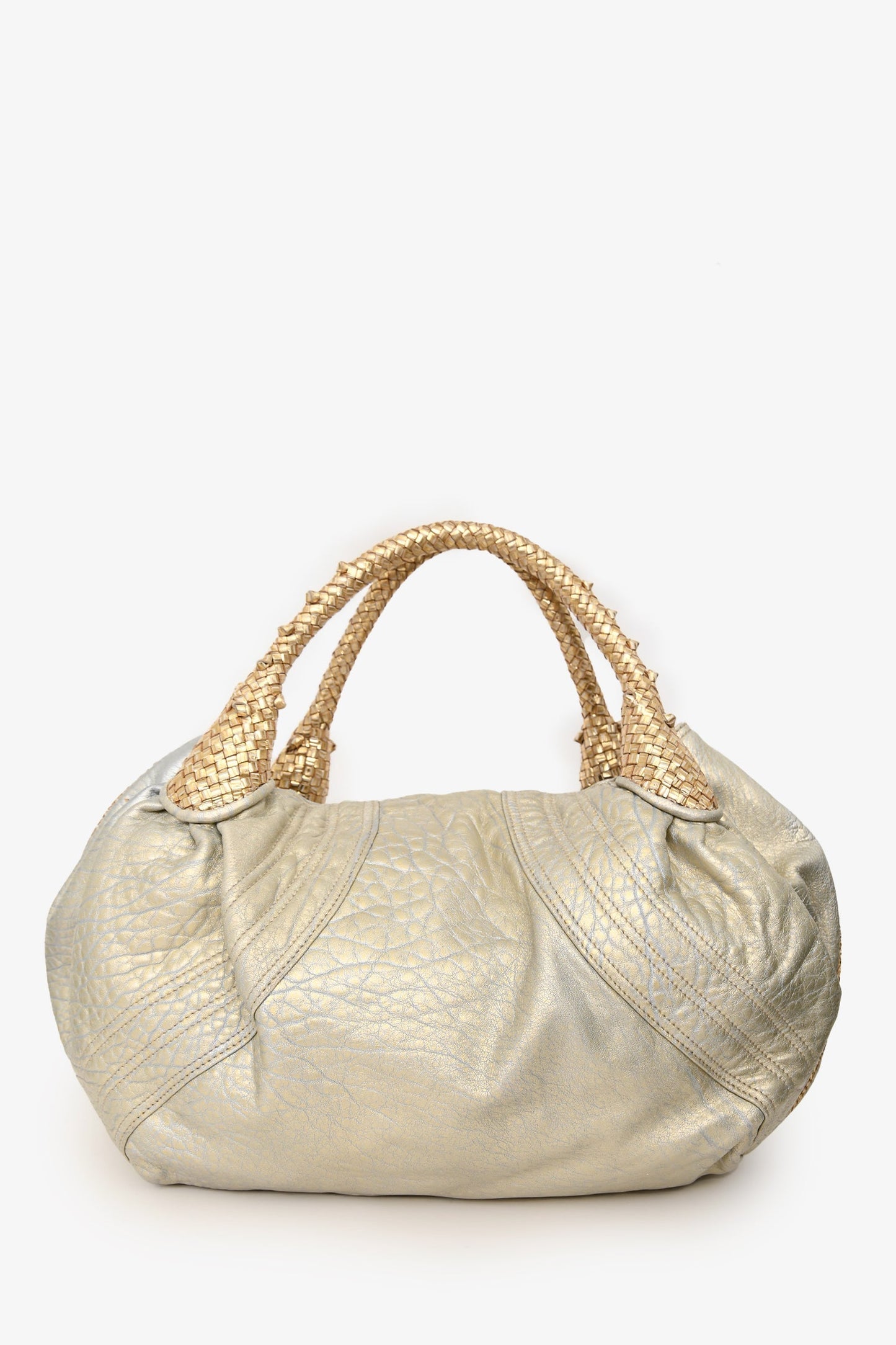 Fendi Gold/Silver Leather Woven Top Handle Bag