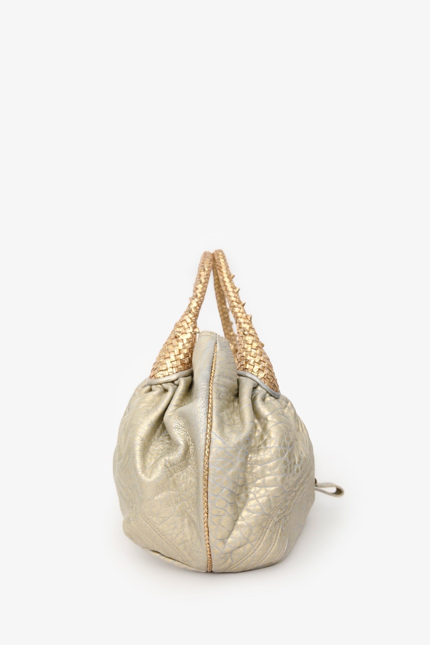 Fendi Gold/Silver Leather Woven Top Handle Bag
