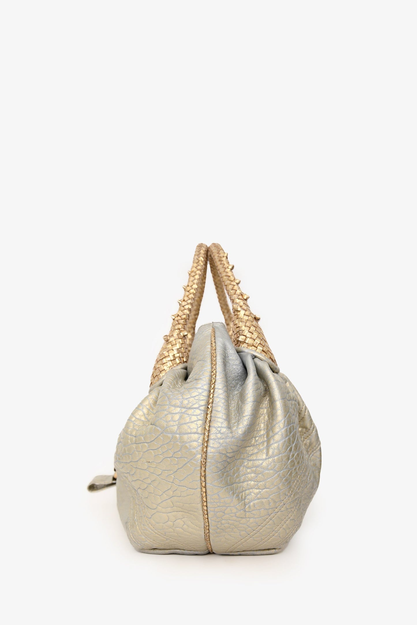 Fendi Gold/Silver Leather Woven Top Handle Bag