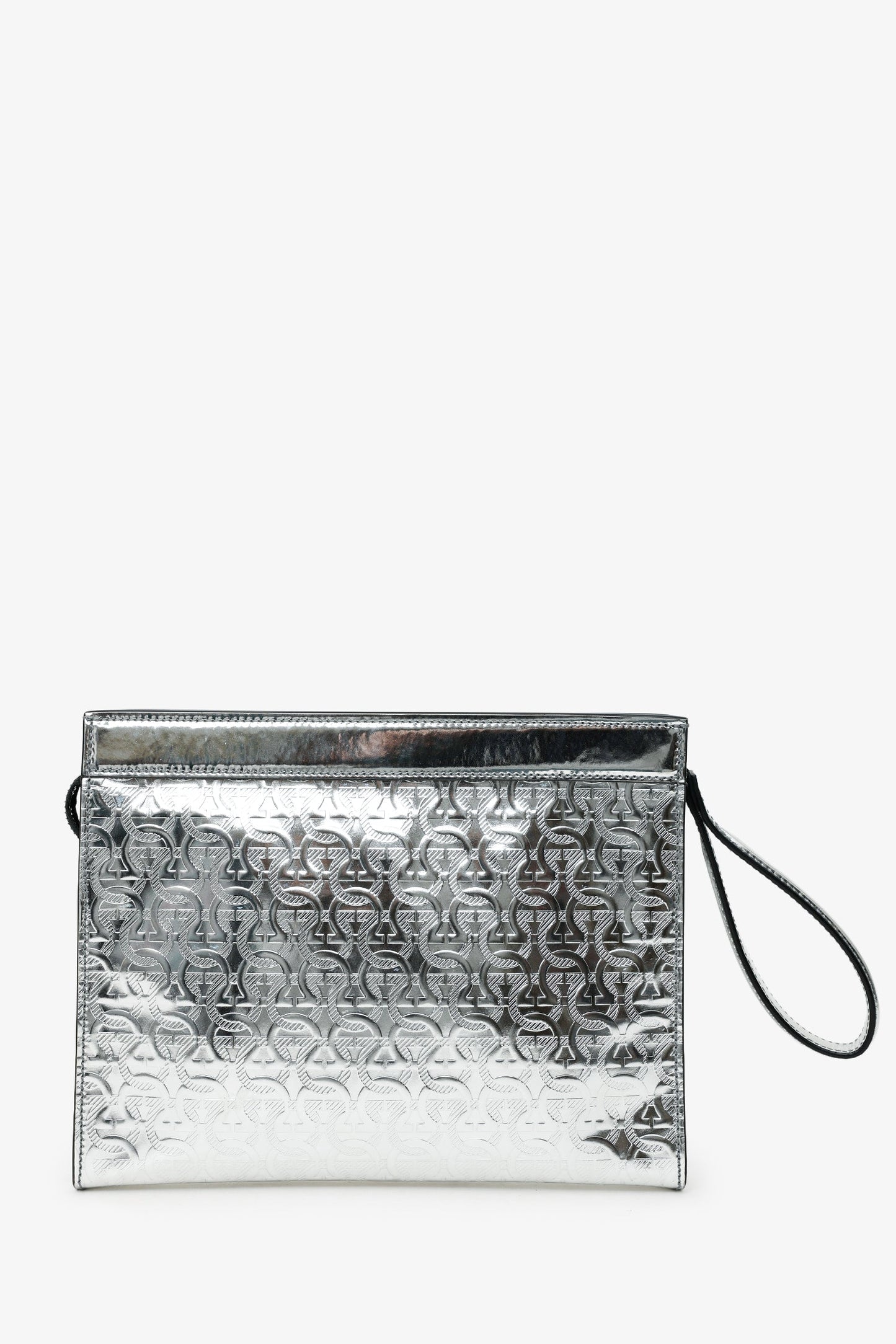 Salvatore Ferragamo Silver Metallic Leather Gancini Clutch