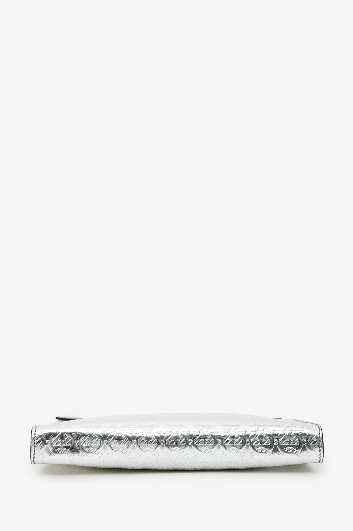 Salvatore Ferragamo Silver Metallic Leather Gancini Clutch