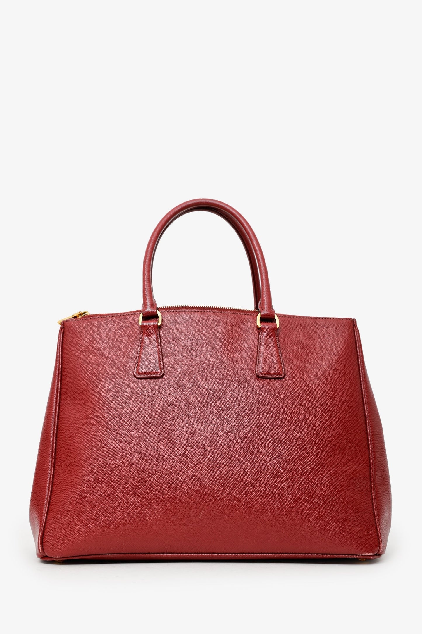 Prada Burgundy Saffiano Leather Large Double Zip Galleria Tote With Strap