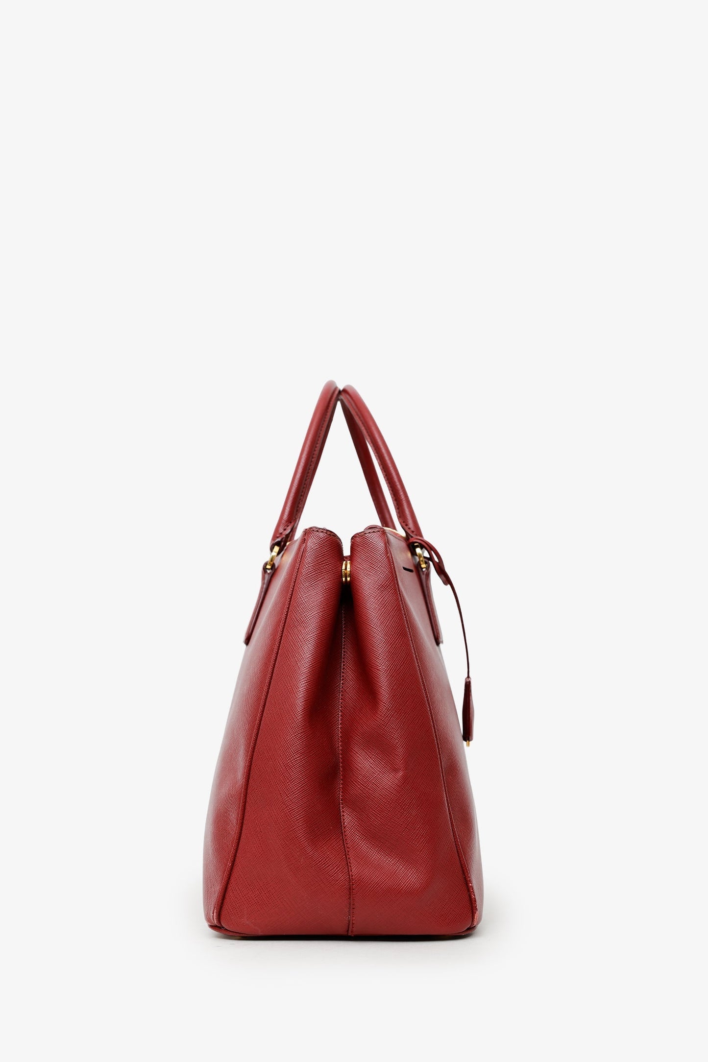 Prada Burgundy Saffiano Leather Large Double Zip Galleria Tote With Strap