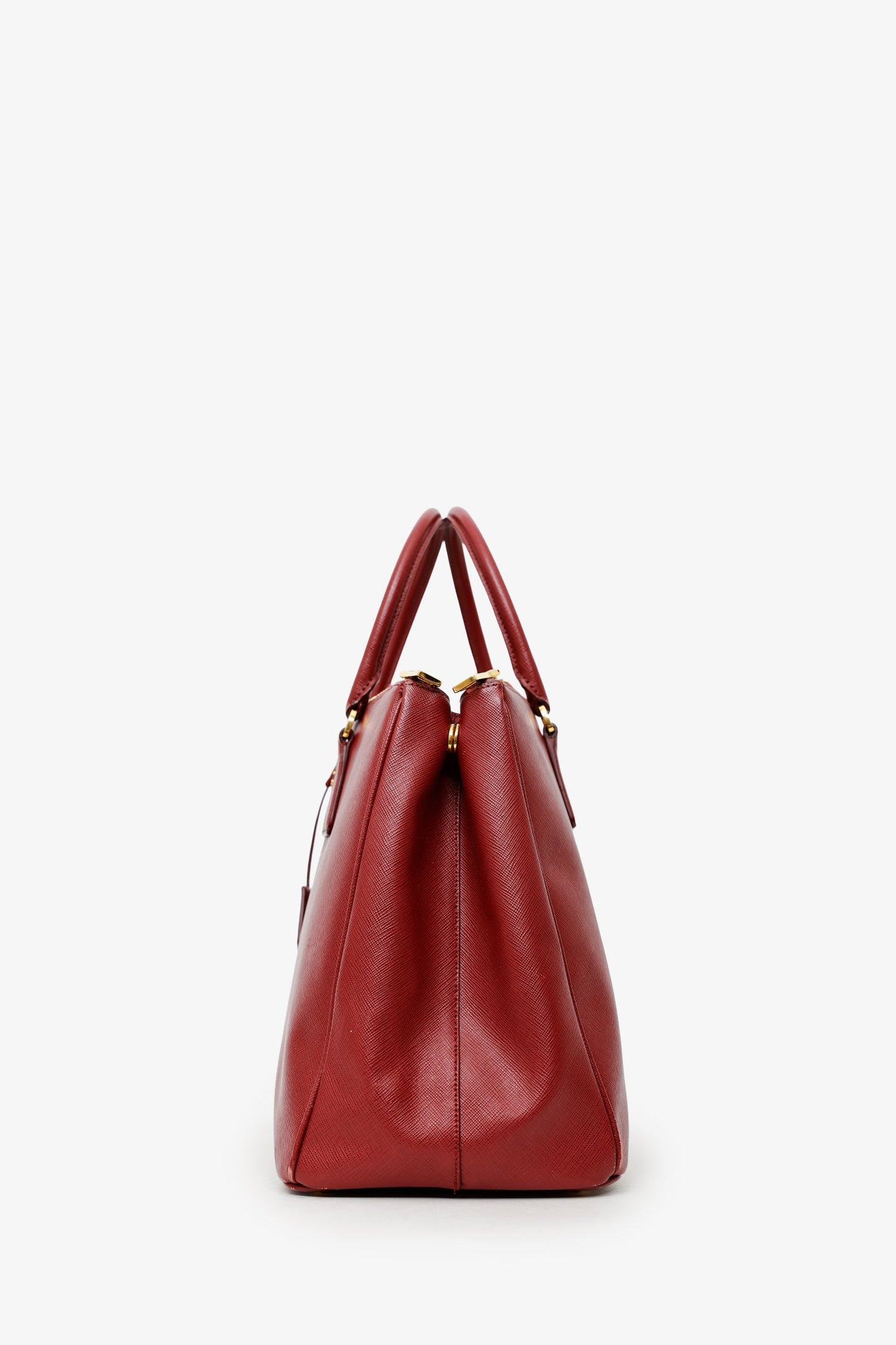 Prada Burgundy Saffiano Leather Large Double Zip Galleria Tote With Strap