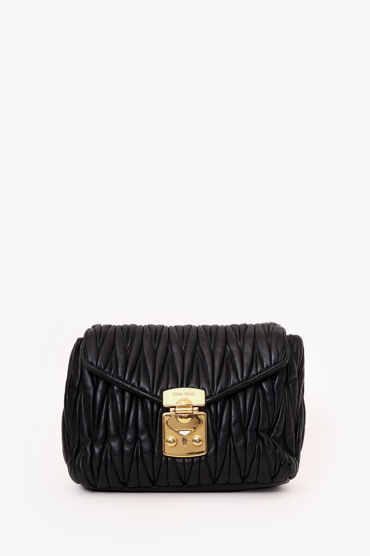 Miu Miu Black Matelassé Napa Chain Flap Shoulder Bag