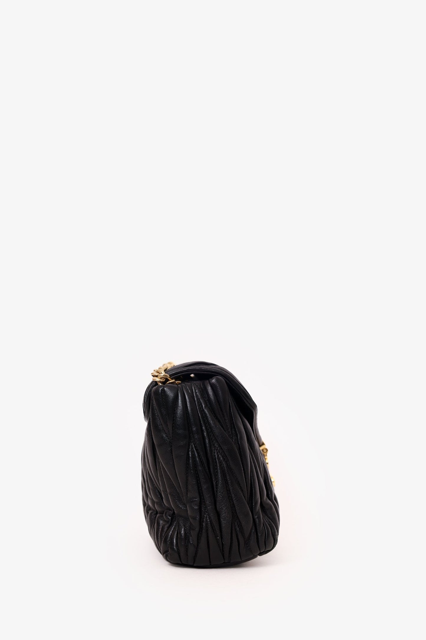 Miu Miu Black Matelassé Napa Chain Flap Shoulder Bag