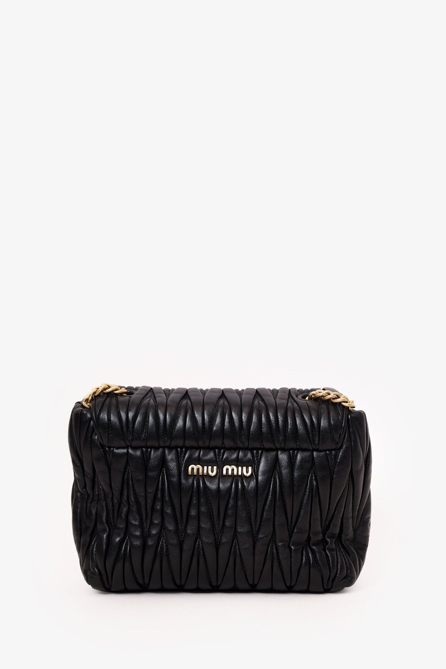 Miu Miu Black Matelassé Napa Chain Flap Shoulder Bag
