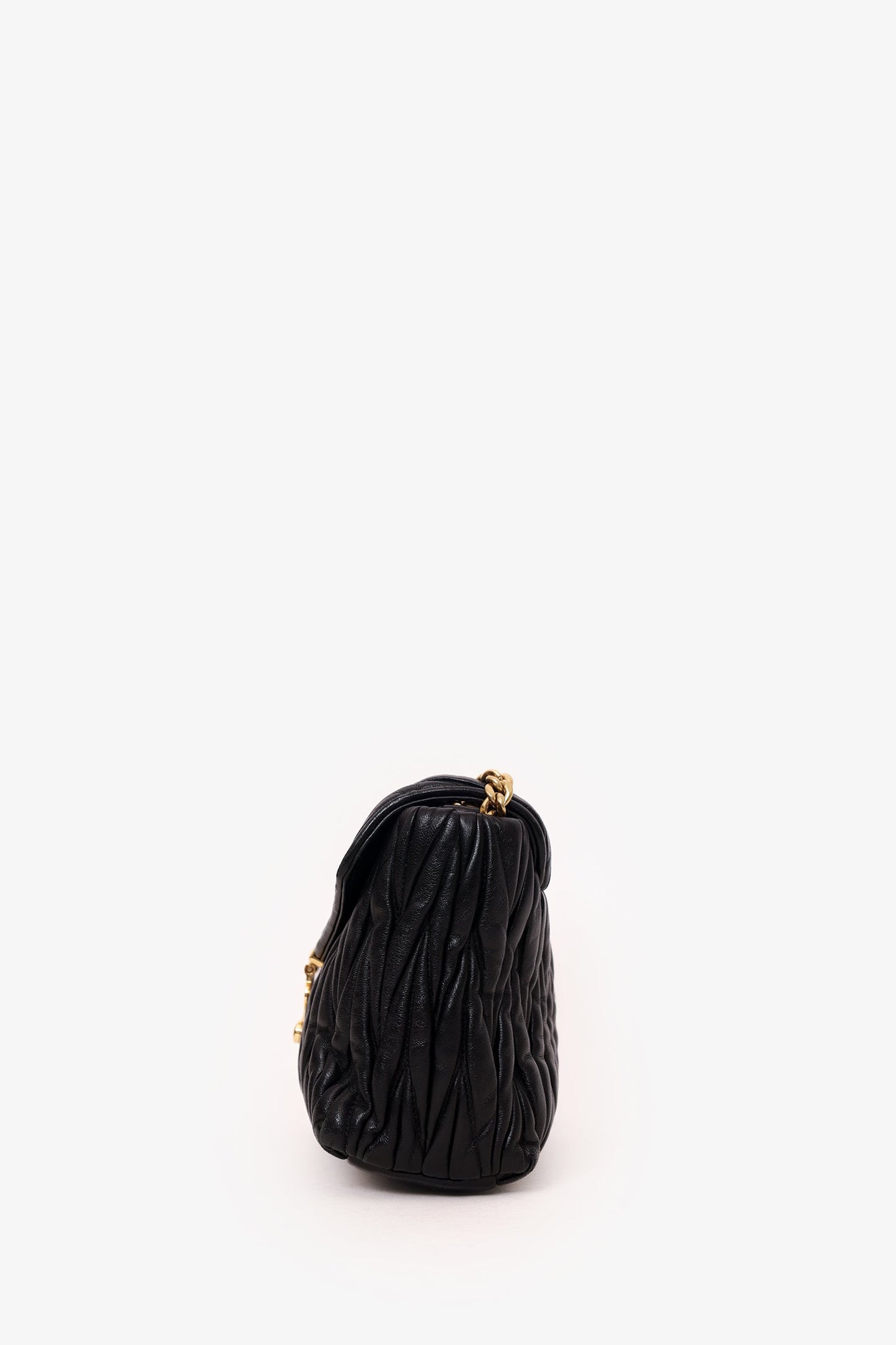 Miu Miu Black Matelassé Napa Chain Flap Shoulder Bag