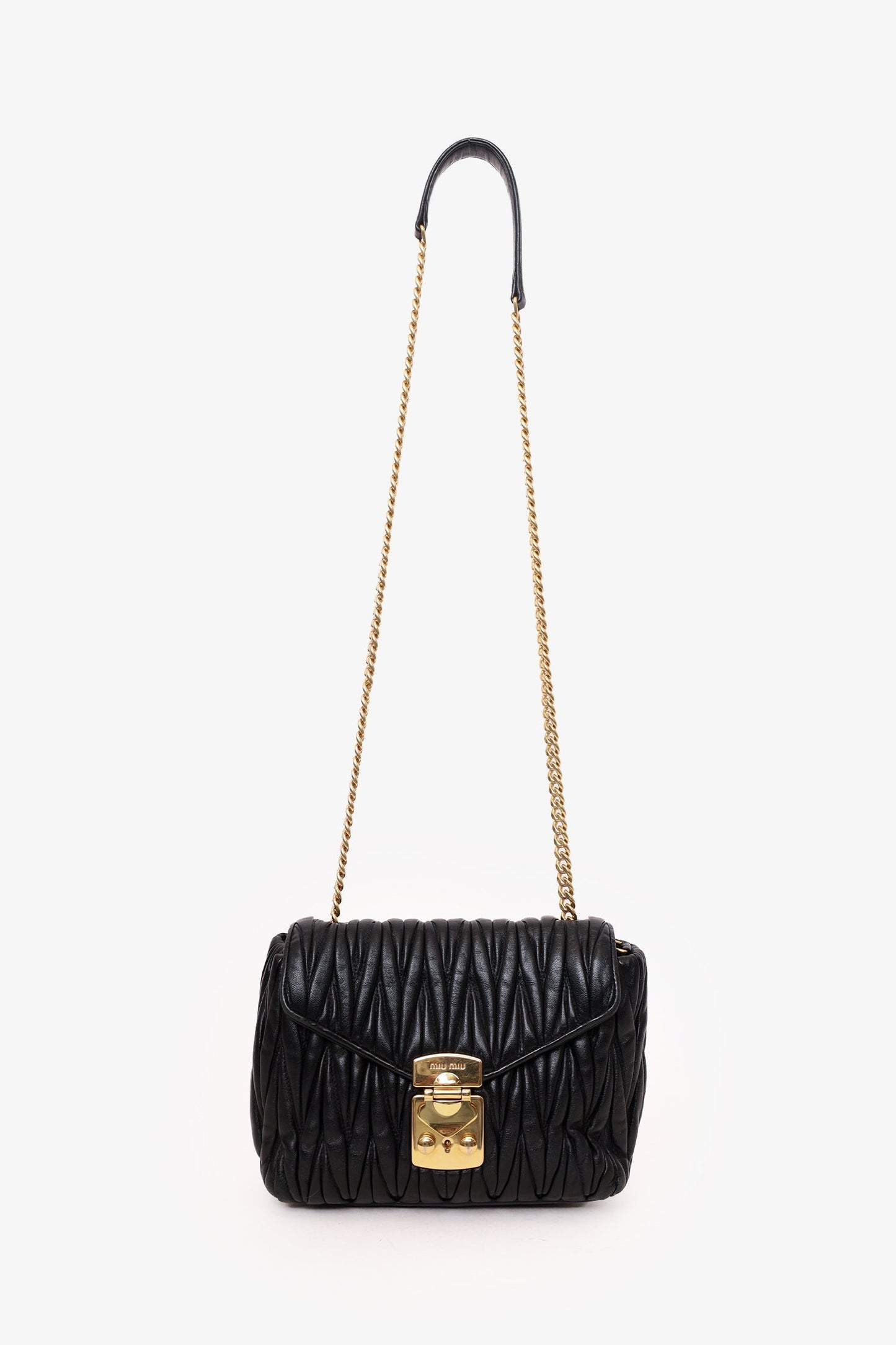 Miu Miu Black Matelassé Napa Chain Flap Shoulder Bag