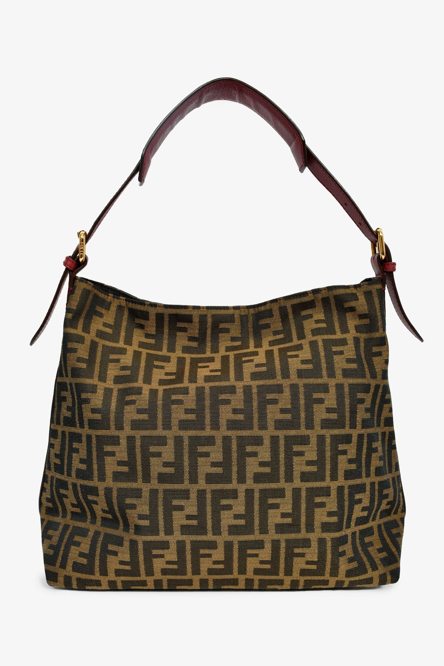 Fendi Brown Zucca Canvas/Red Leather 'Piccola' Shoulder Bag