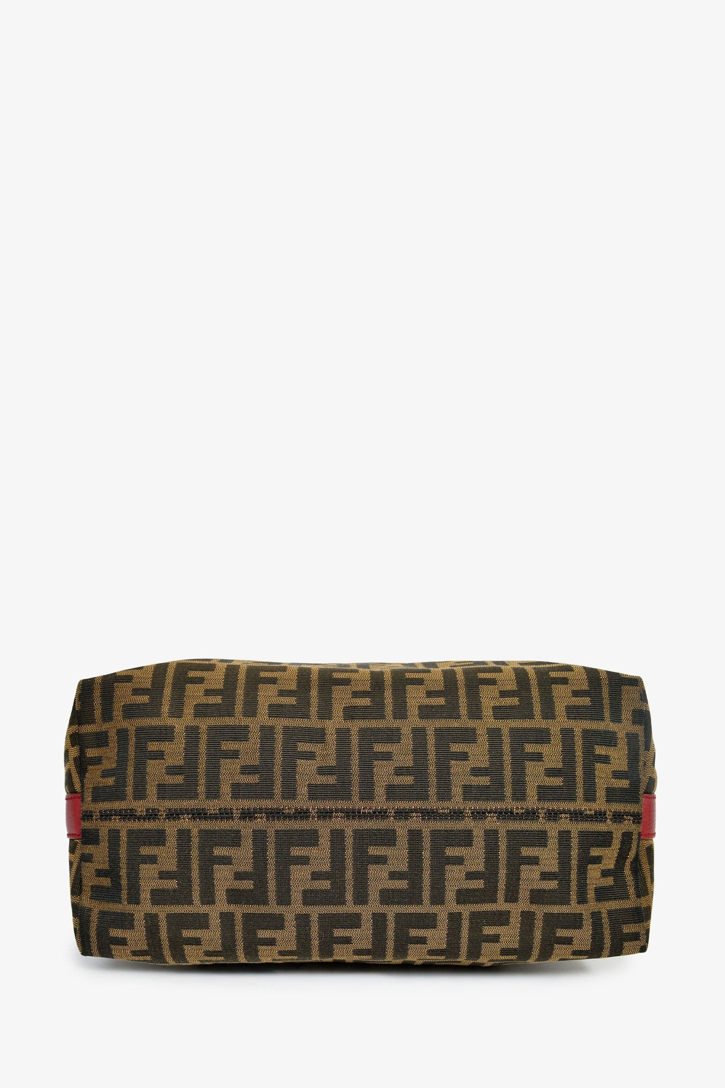 Fendi Brown Zucca Canvas/Red Leather 'Piccola' Shoulder Bag