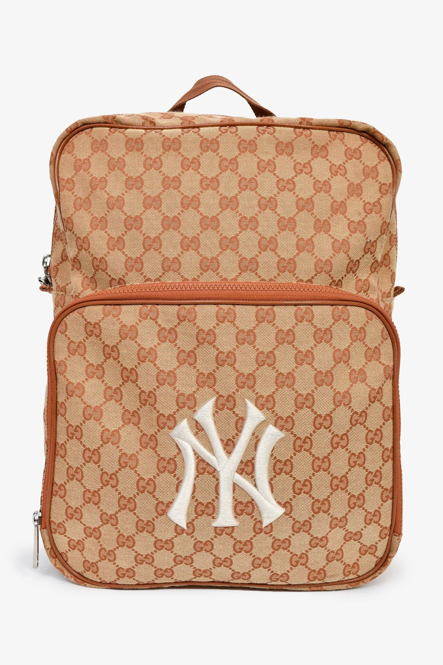 Gucci x New York Yankees Canvas Leather Trimmed Backpack