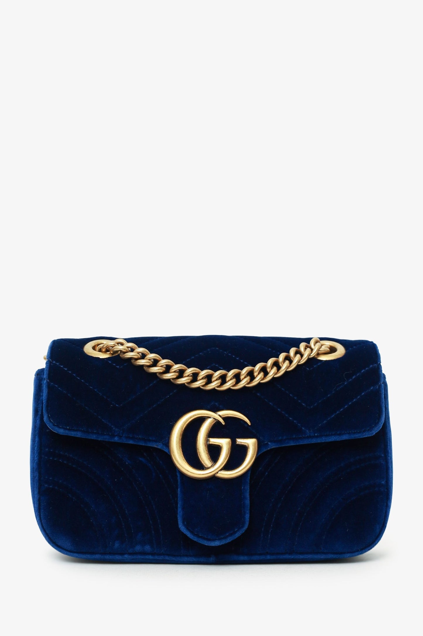 Gucci Navy Velvet Mini 'GG' Marmont Shoulder Bag