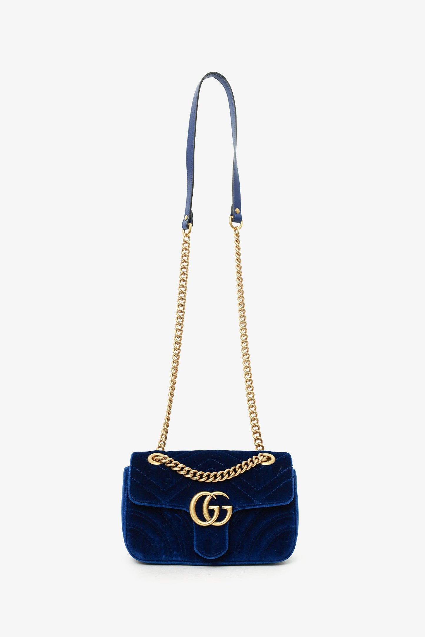 Gucci Navy Velvet Mini 'GG' Marmont Shoulder Bag
