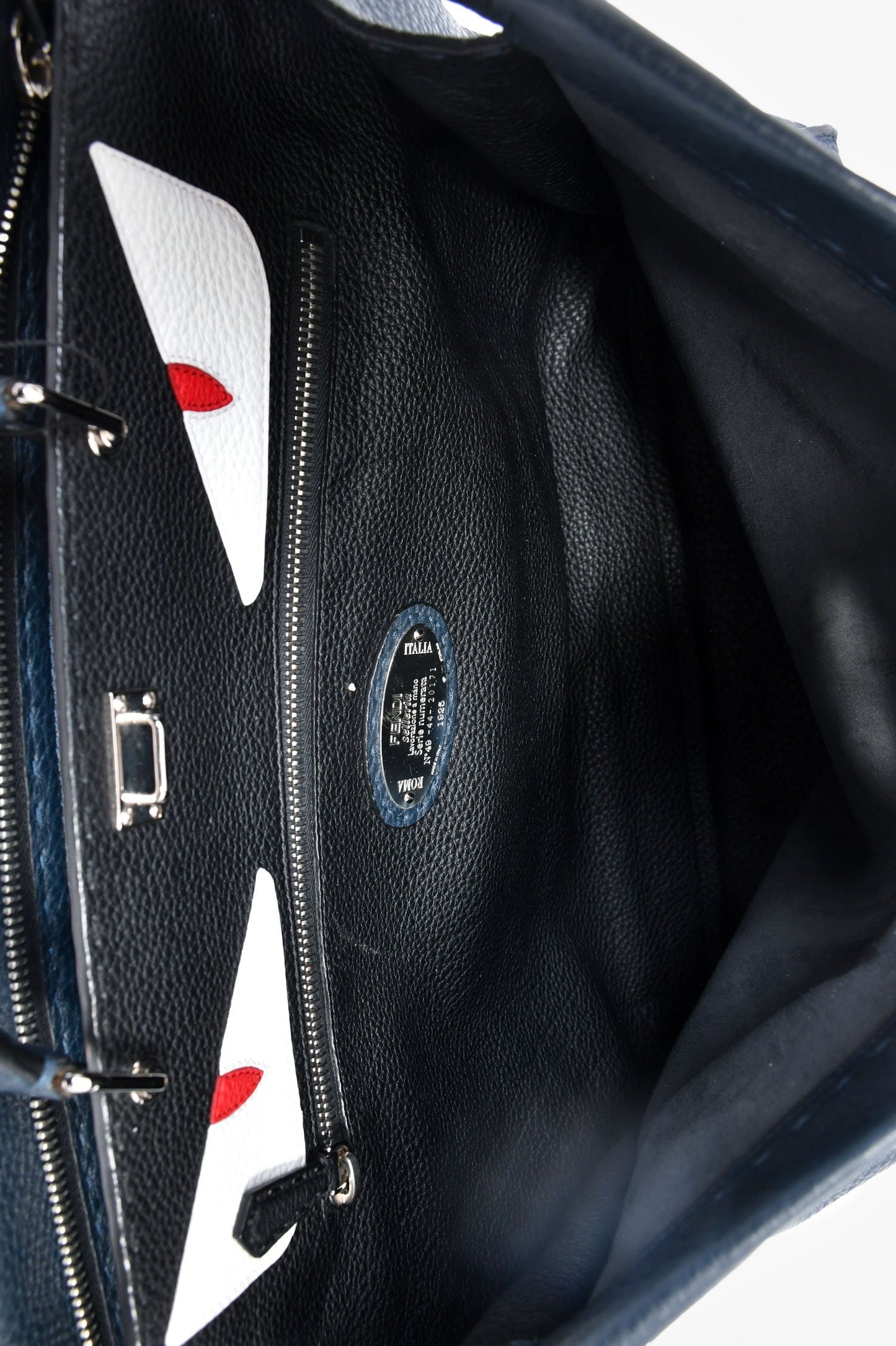 Fendi Blue/White Leather Grained Monster Peekaboo Messenger Bag