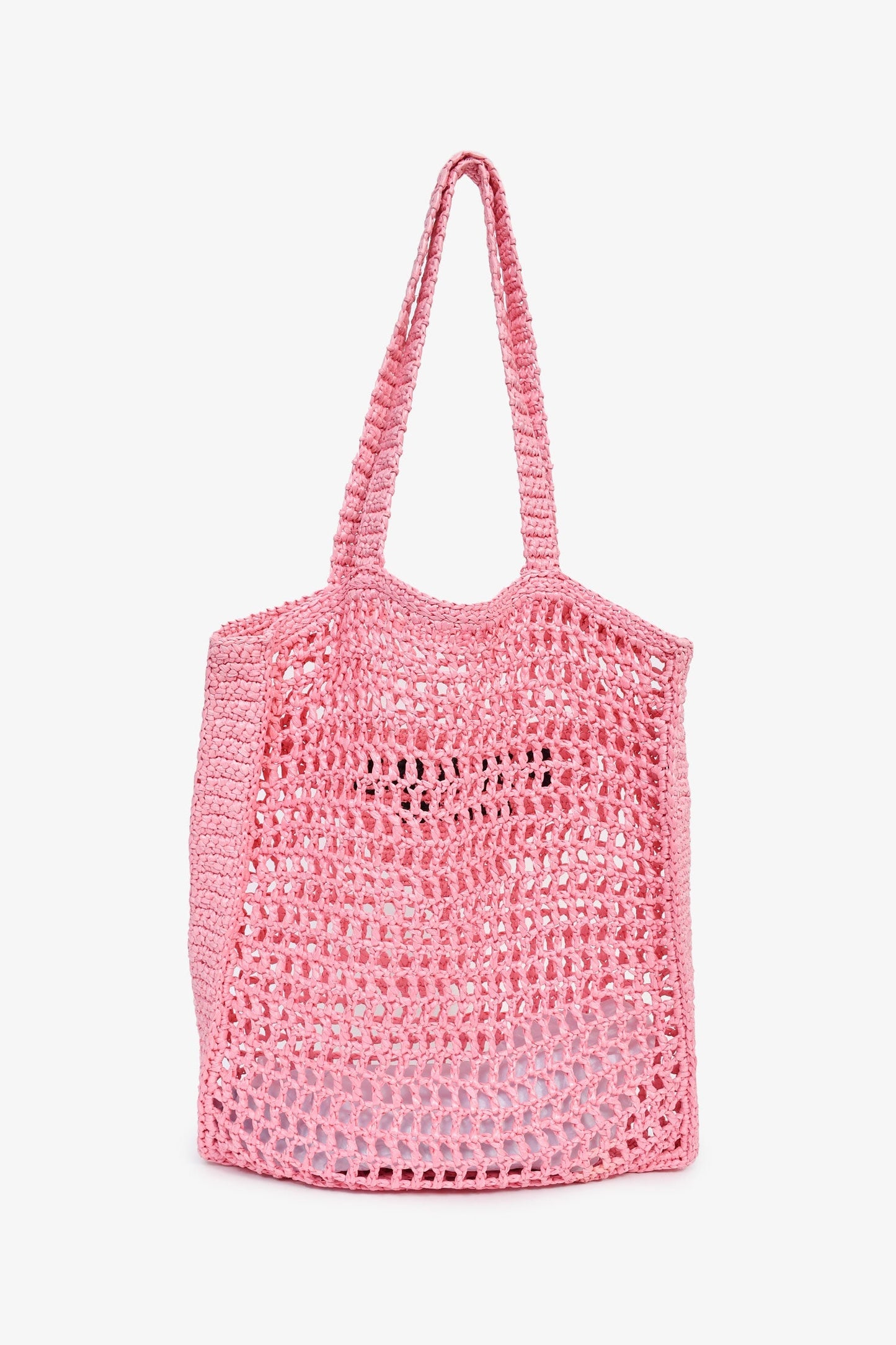 Prada Pink Raffia Crochet Logo Embroidered Tote Bag