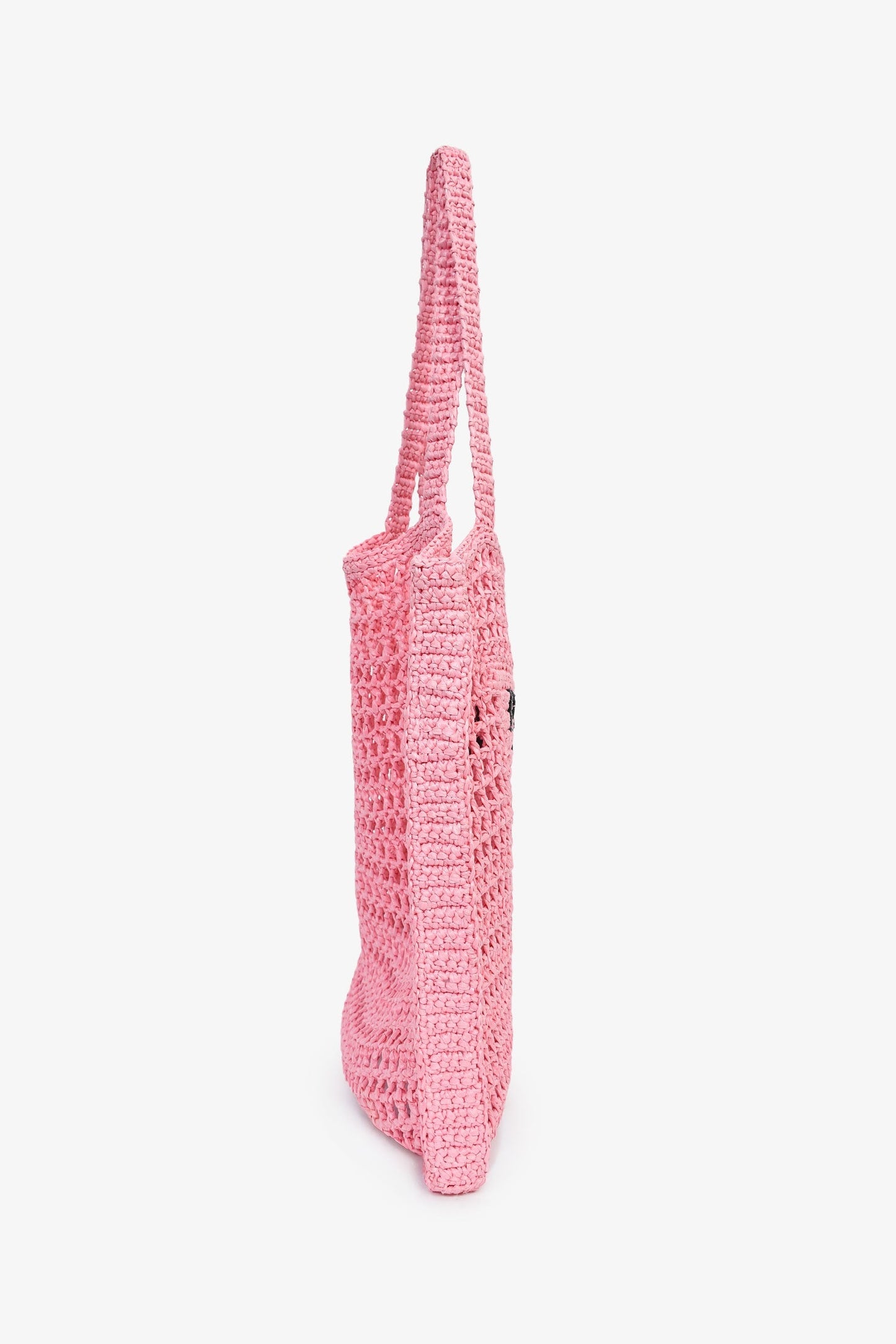 Prada Pink Raffia Crochet Logo Embroidered Tote Bag