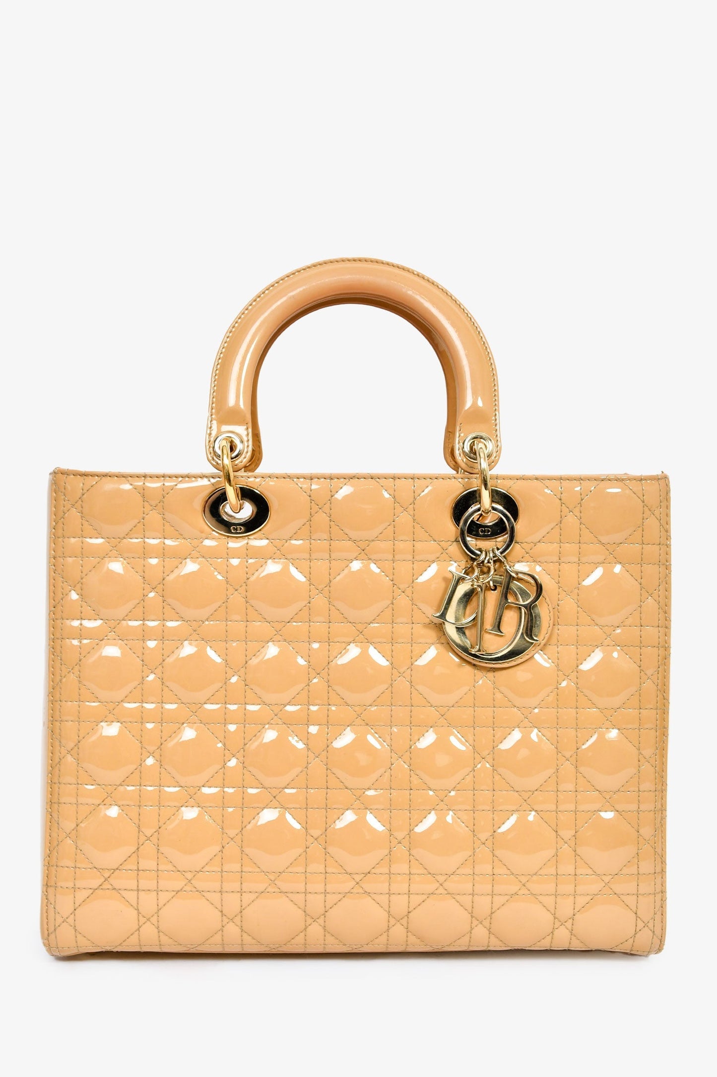Christian Dior 2012 Beige Patent Cannage Leather 'Lady Dior' Large Bag With Strap