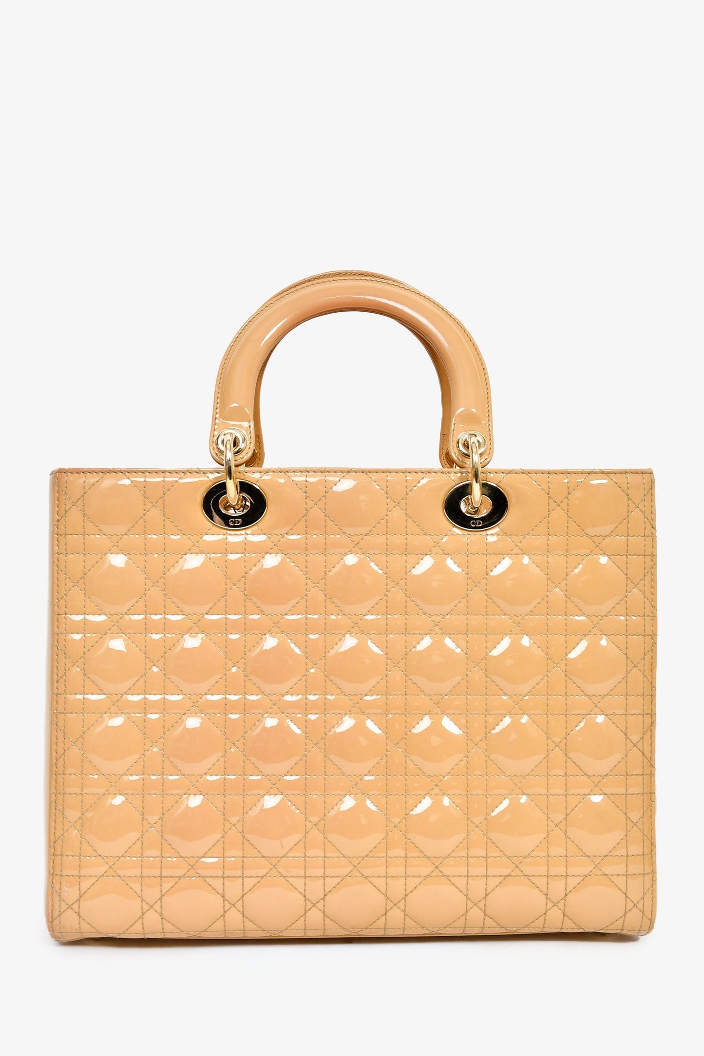 Christian Dior 2012 Beige Patent Cannage Leather 'Lady Dior' Large Bag With Strap