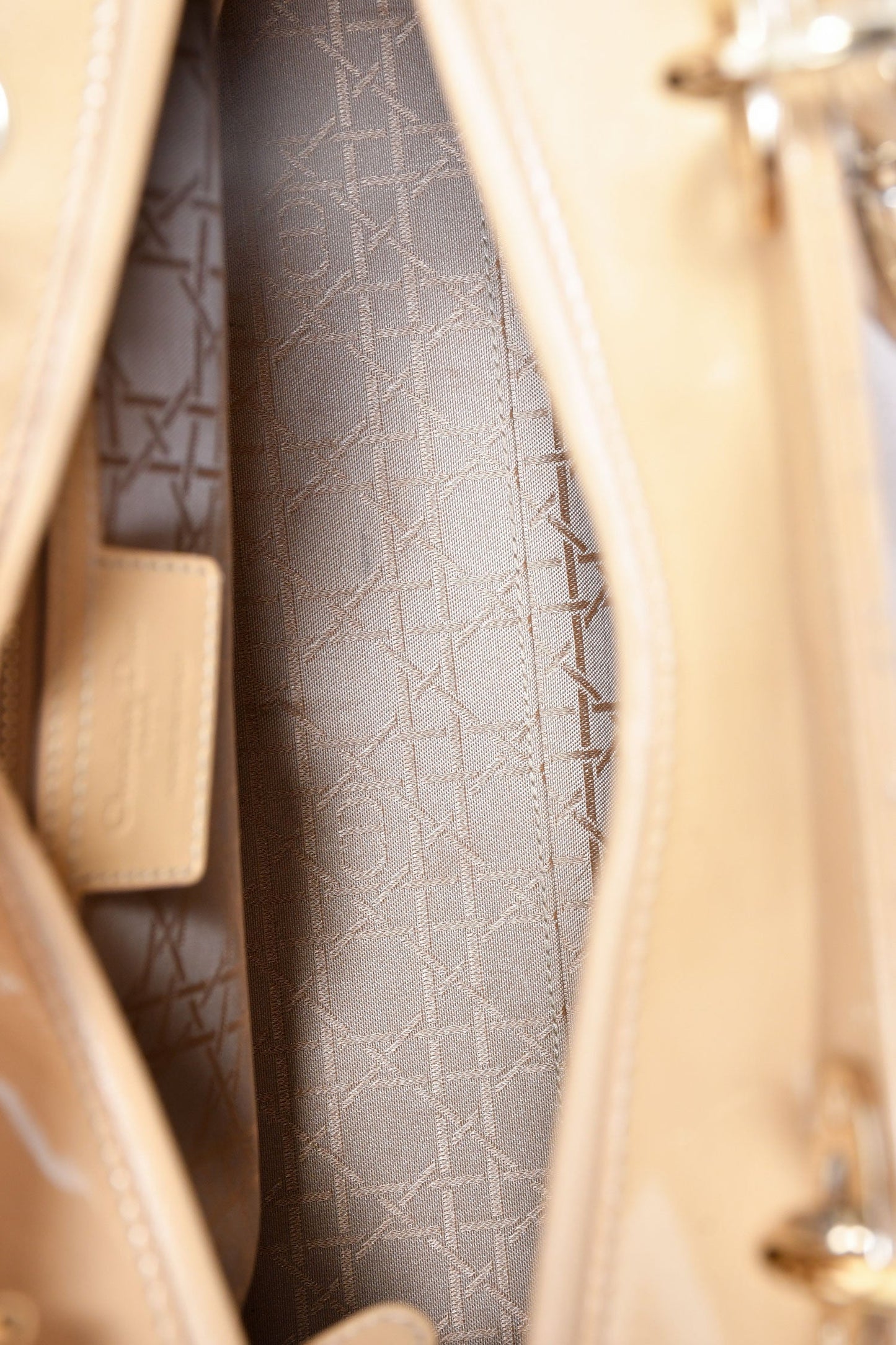 Christian Dior 2012 Beige Patent Cannage Leather 'Lady Dior' Large Bag With Strap