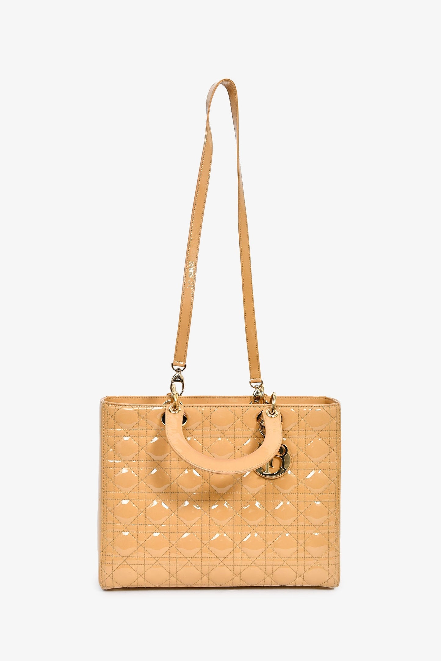 Christian Dior 2012 Beige Patent Cannage Leather 'Lady Dior' Large Bag With Strap