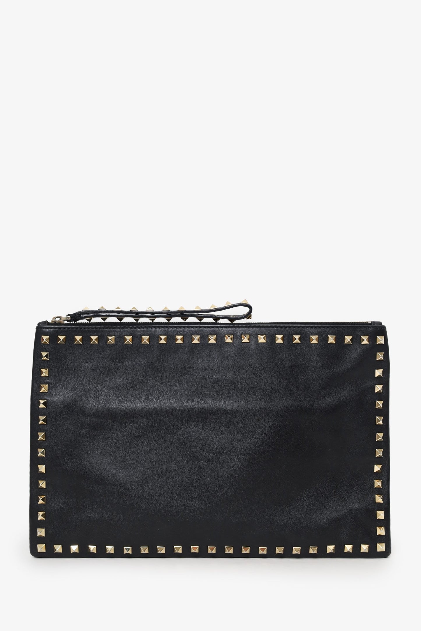 Valentino Black Leather Large Rockstud Zip Wristlet Pouch
