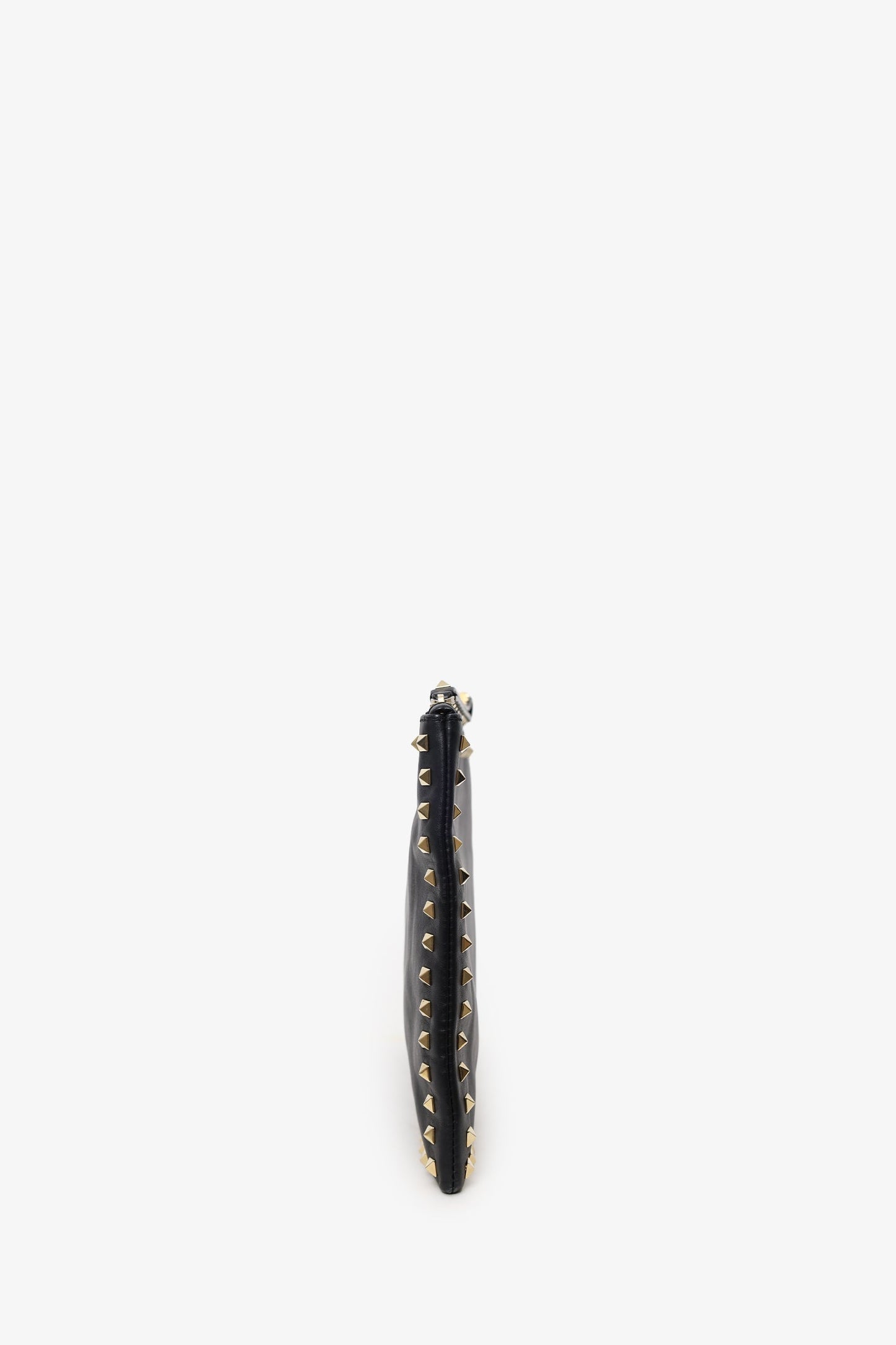 Valentino Black Leather Large Rockstud Zip Wristlet Pouch