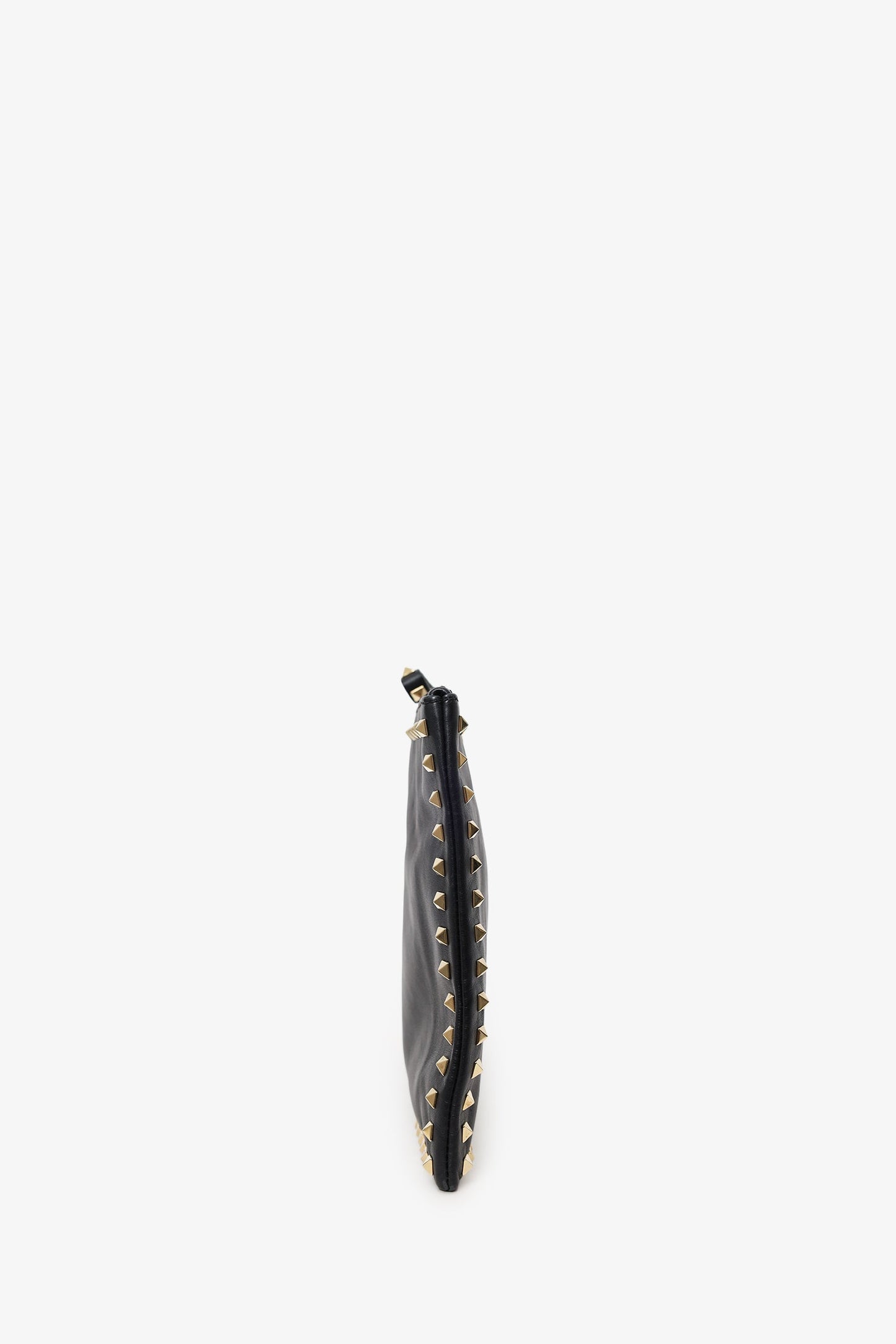 Valentino Black Leather Large Rockstud Zip Wristlet Pouch