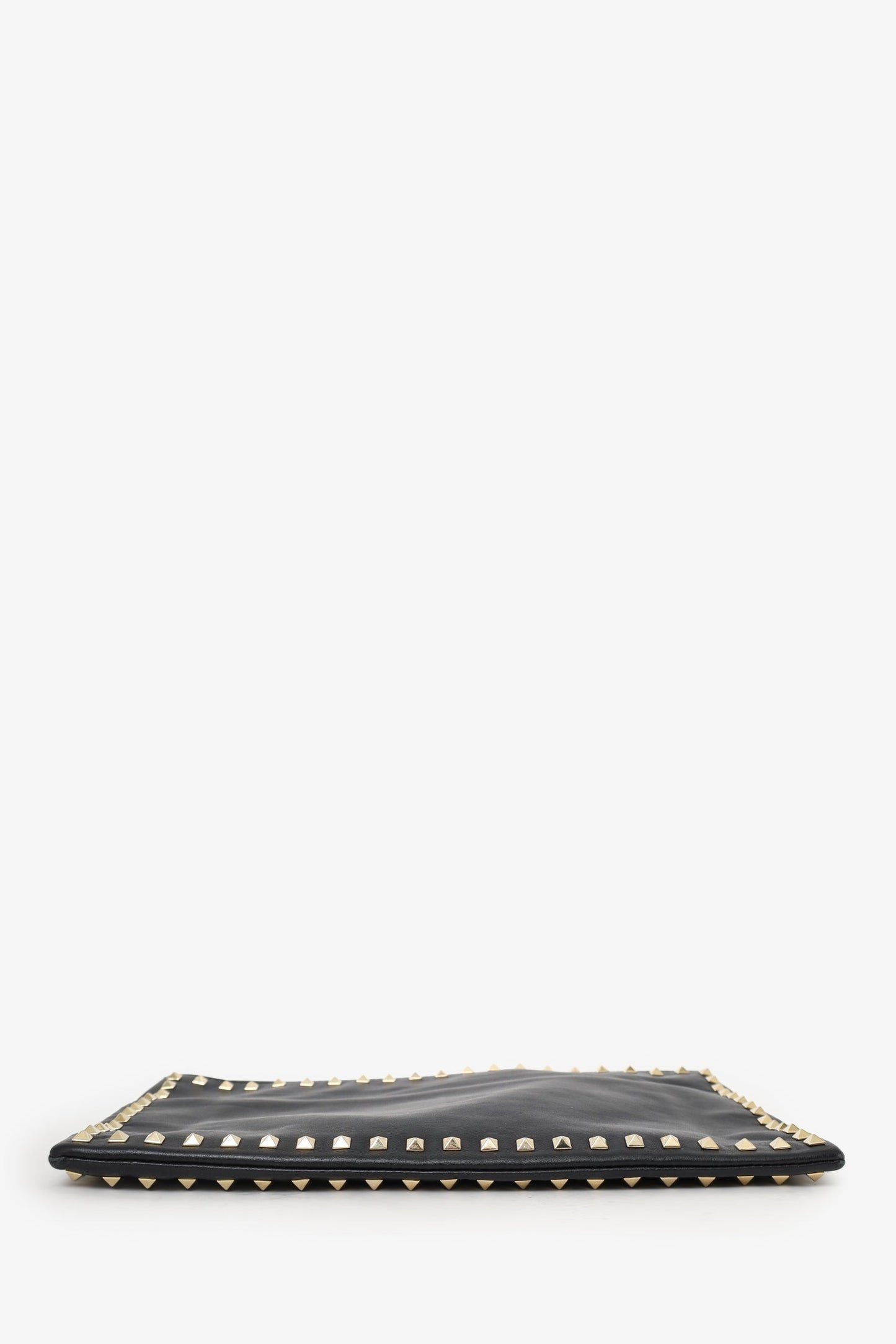 Valentino Black Leather Large Rockstud Zip Wristlet Pouch