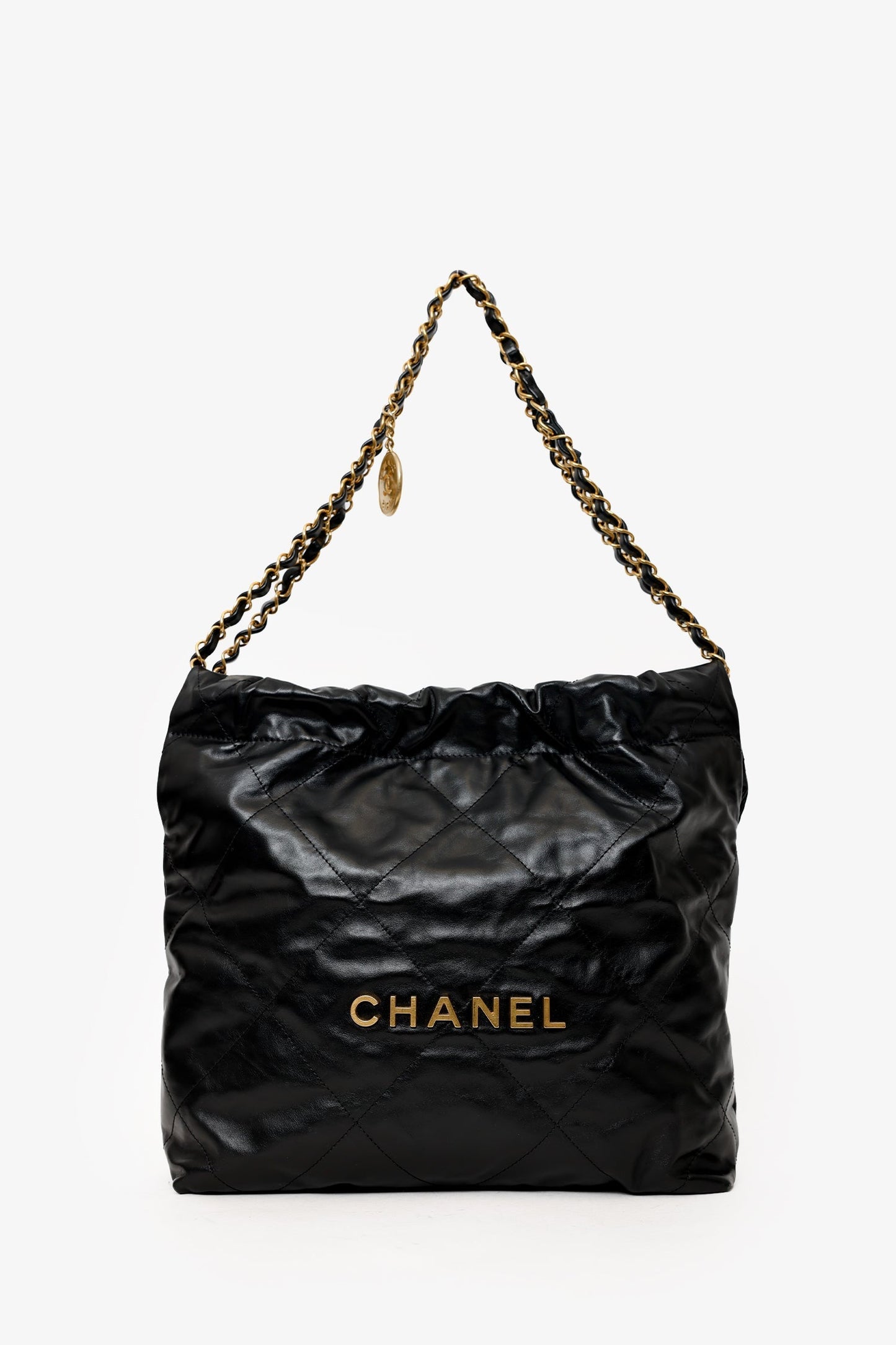 Chanel Black Lambskin 22 Small Hobo Bag With Pouch