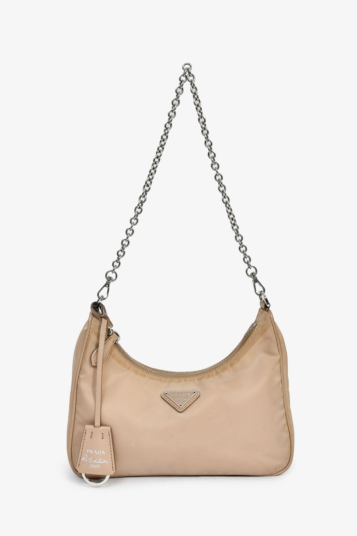 Prada Beige Re-Nylon Re-Edition 2005 Crossbody Bag With Chain & Pouch
