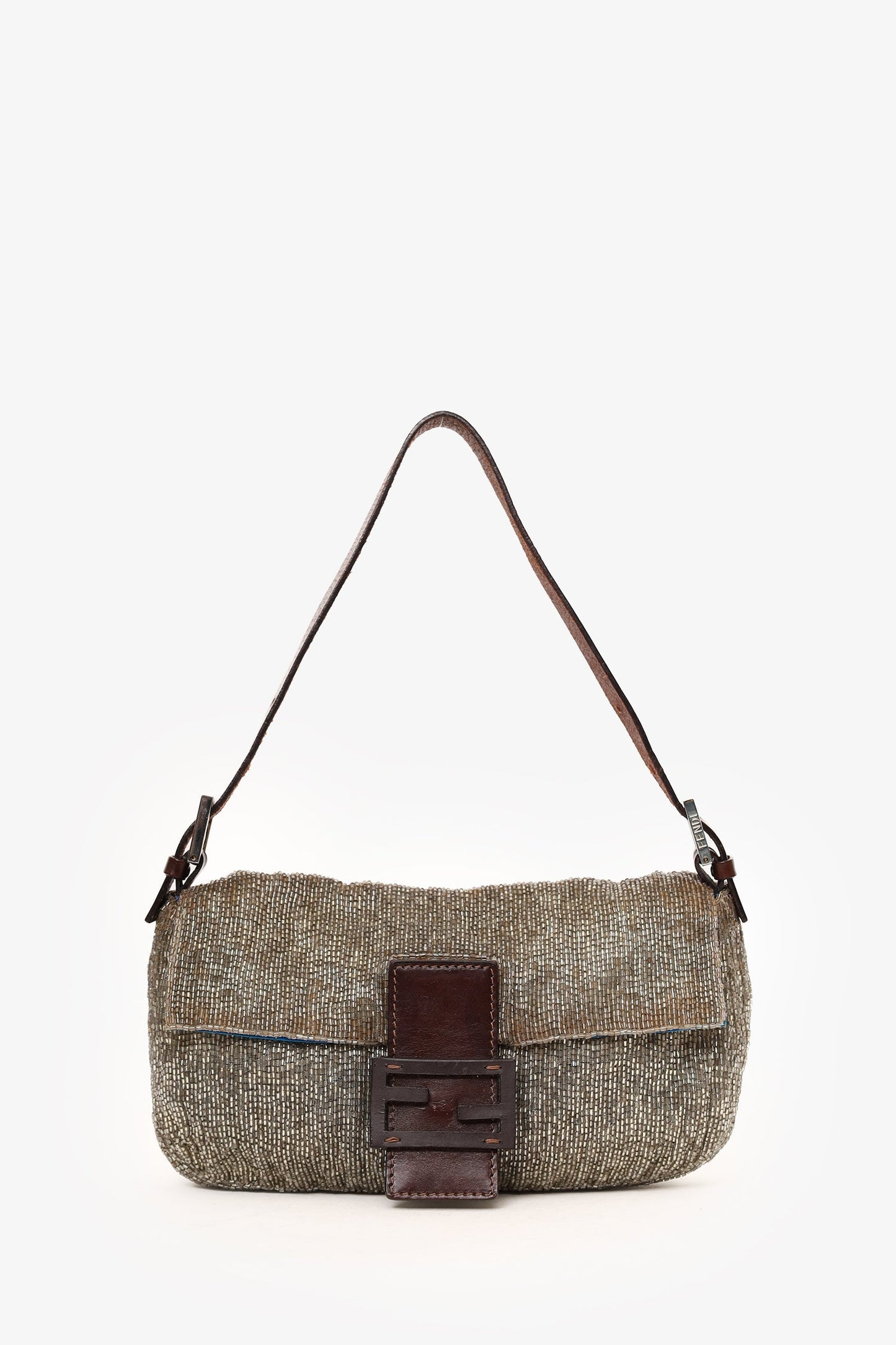 Fendi Silver Beaded Baguette Shoulder Bag