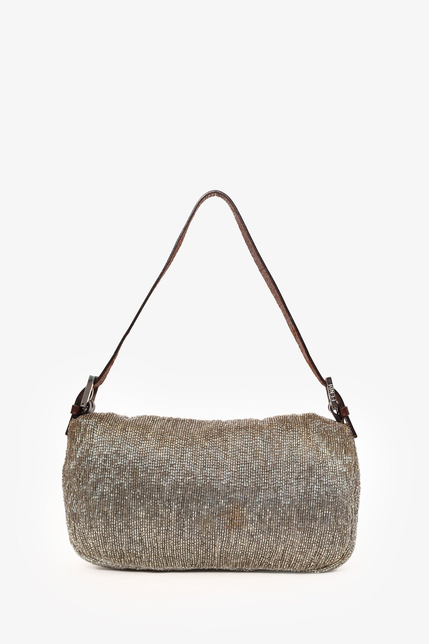 Fendi Silver Beaded Baguette Shoulder Bag