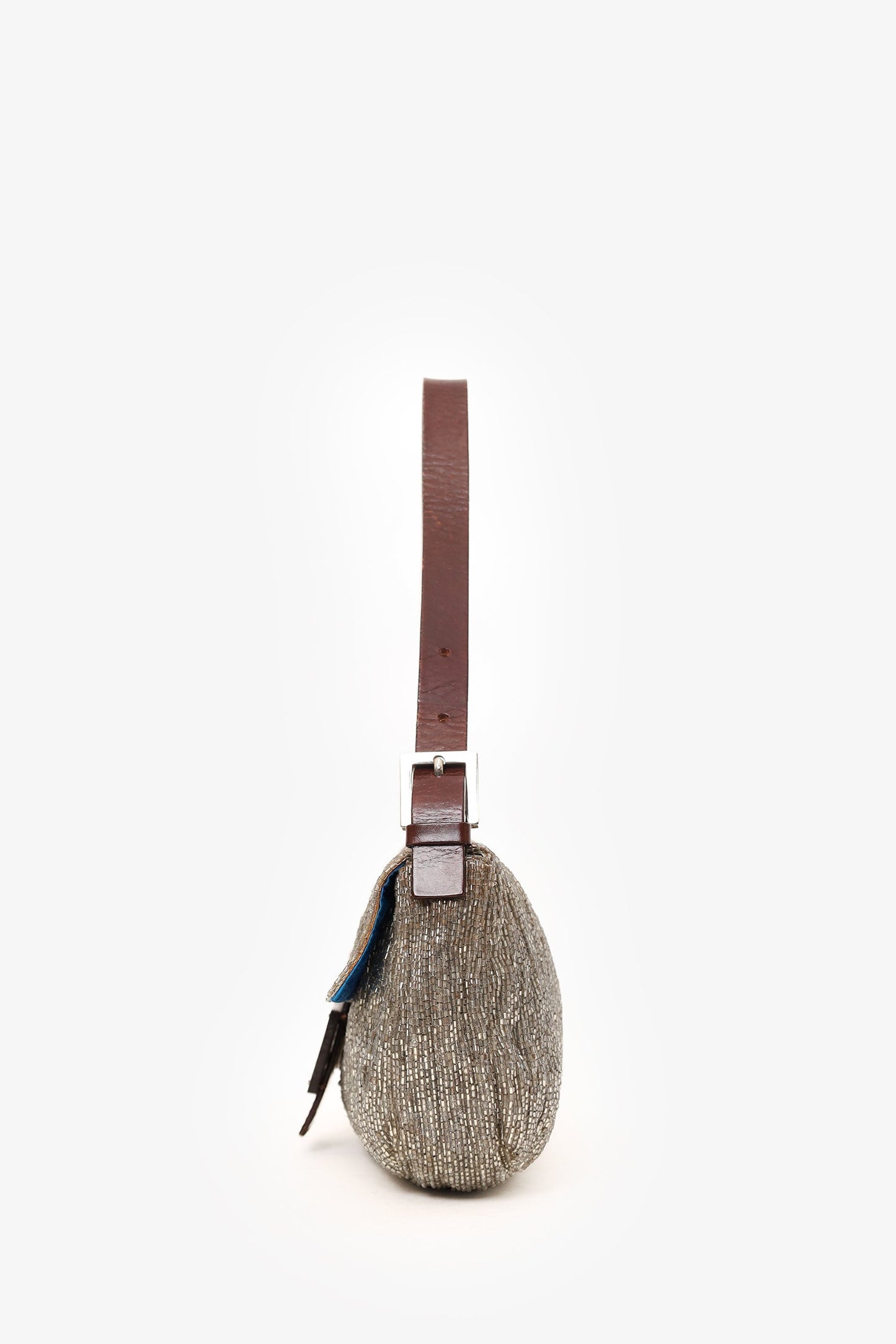 Fendi Silver Beaded Baguette Shoulder Bag