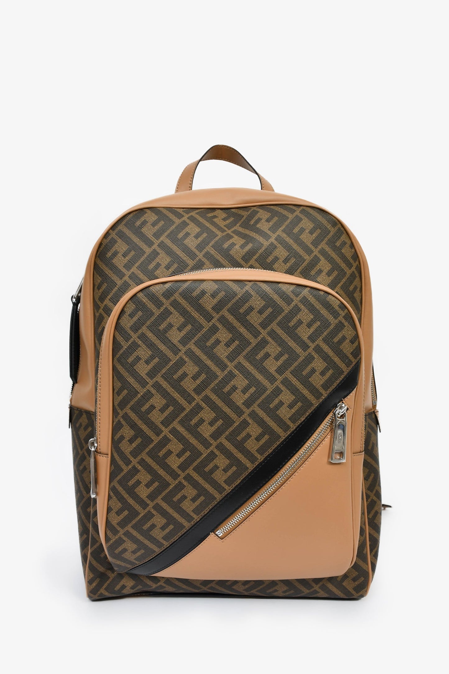 Fendi Brown Coated Canvas/Leather 'Motif' FF Backpack