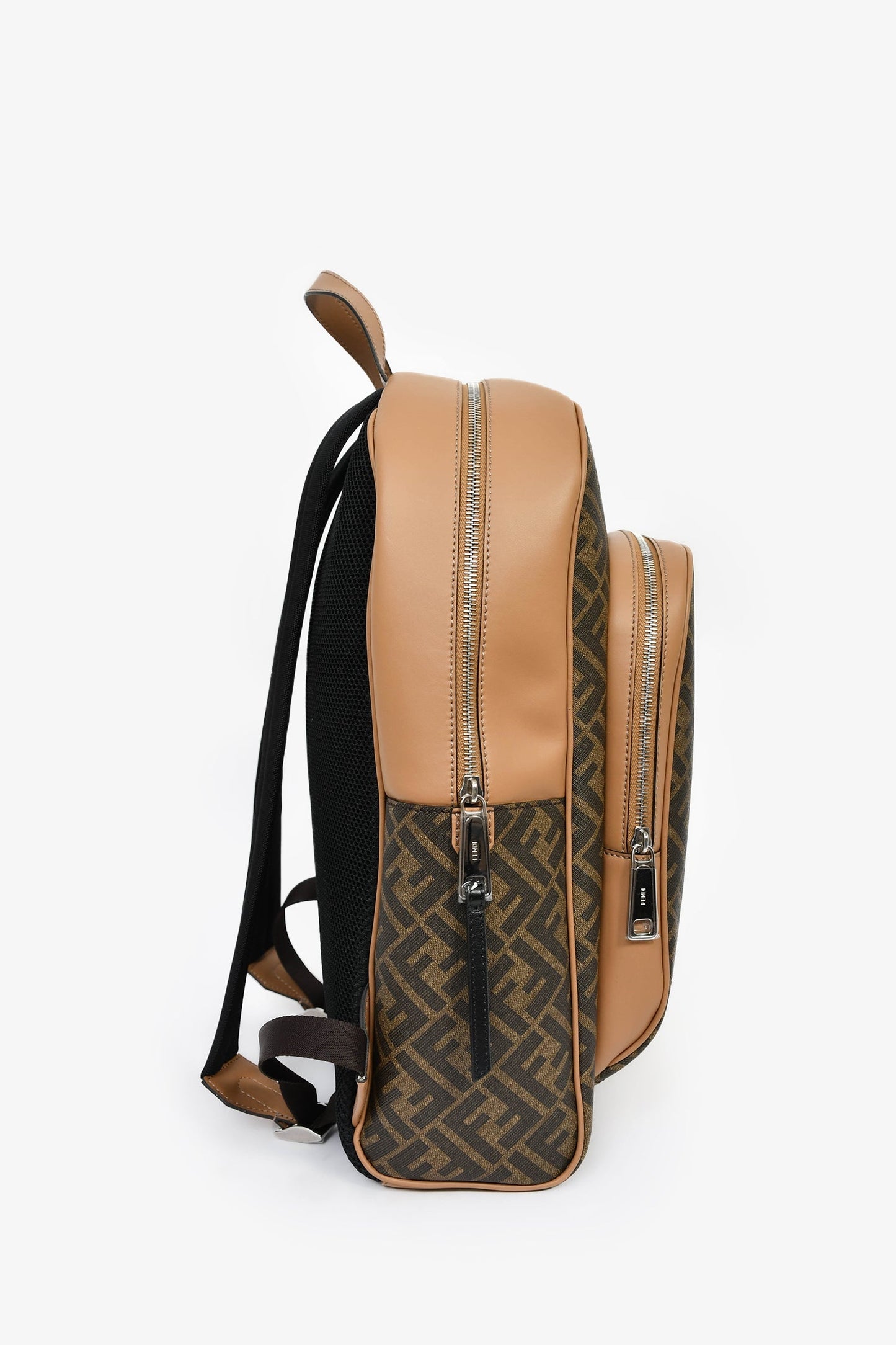 Fendi Brown Coated Canvas/Leather 'Motif' FF Backpack