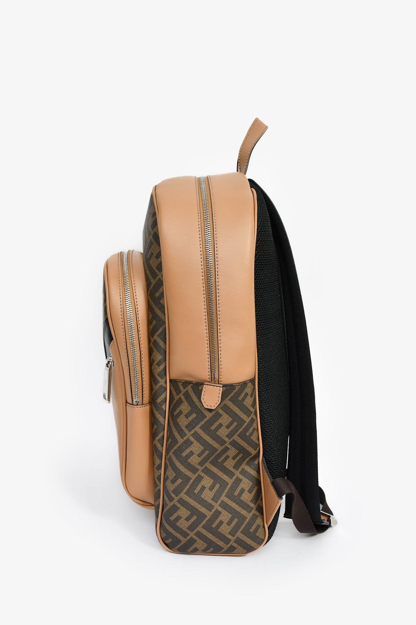 Fendi Brown Coated Canvas/Leather 'Motif' FF Backpack