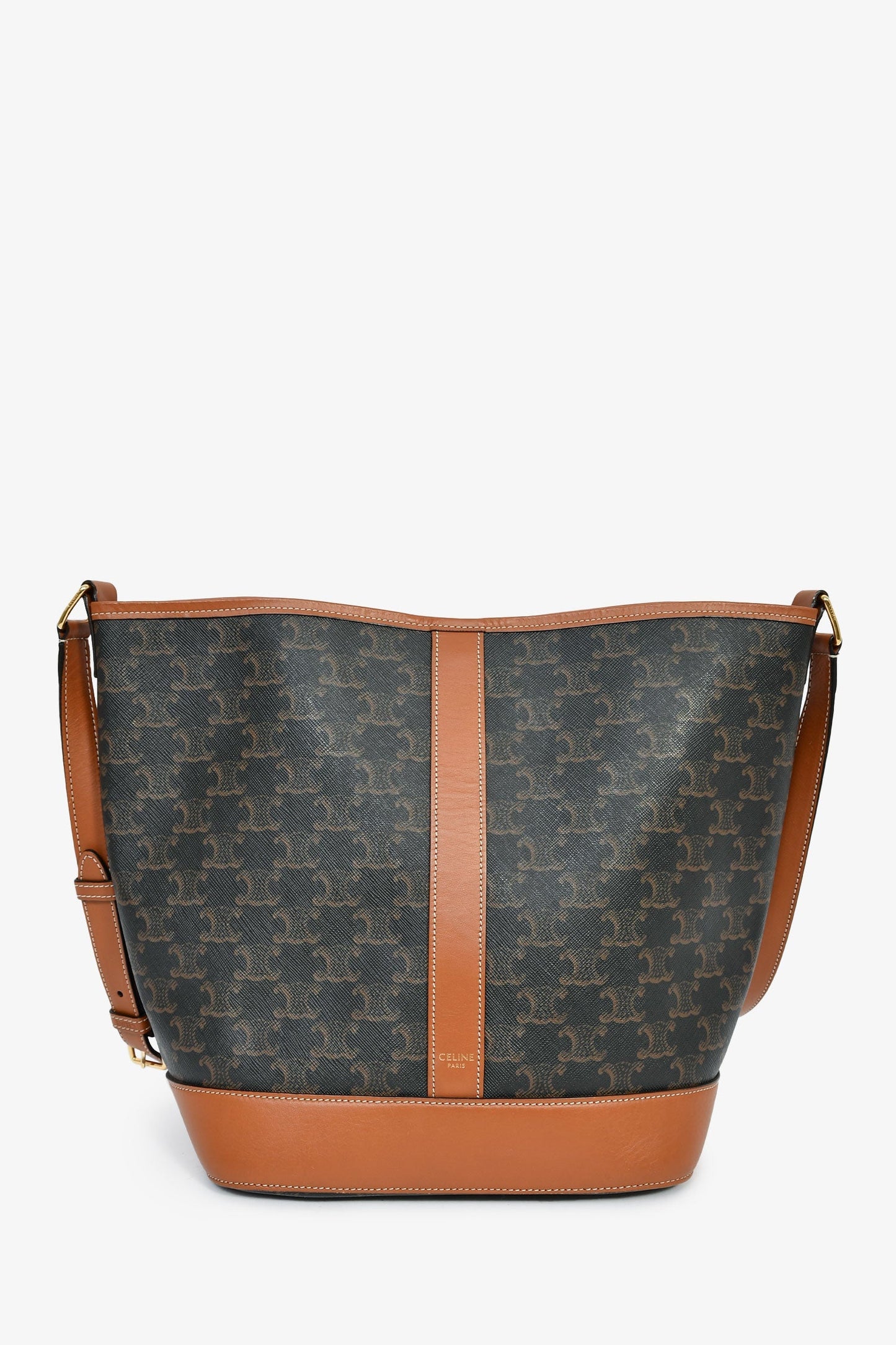 Celine 2019 Brown Canvas/Leather Triomphe Medium Bucket Bag
