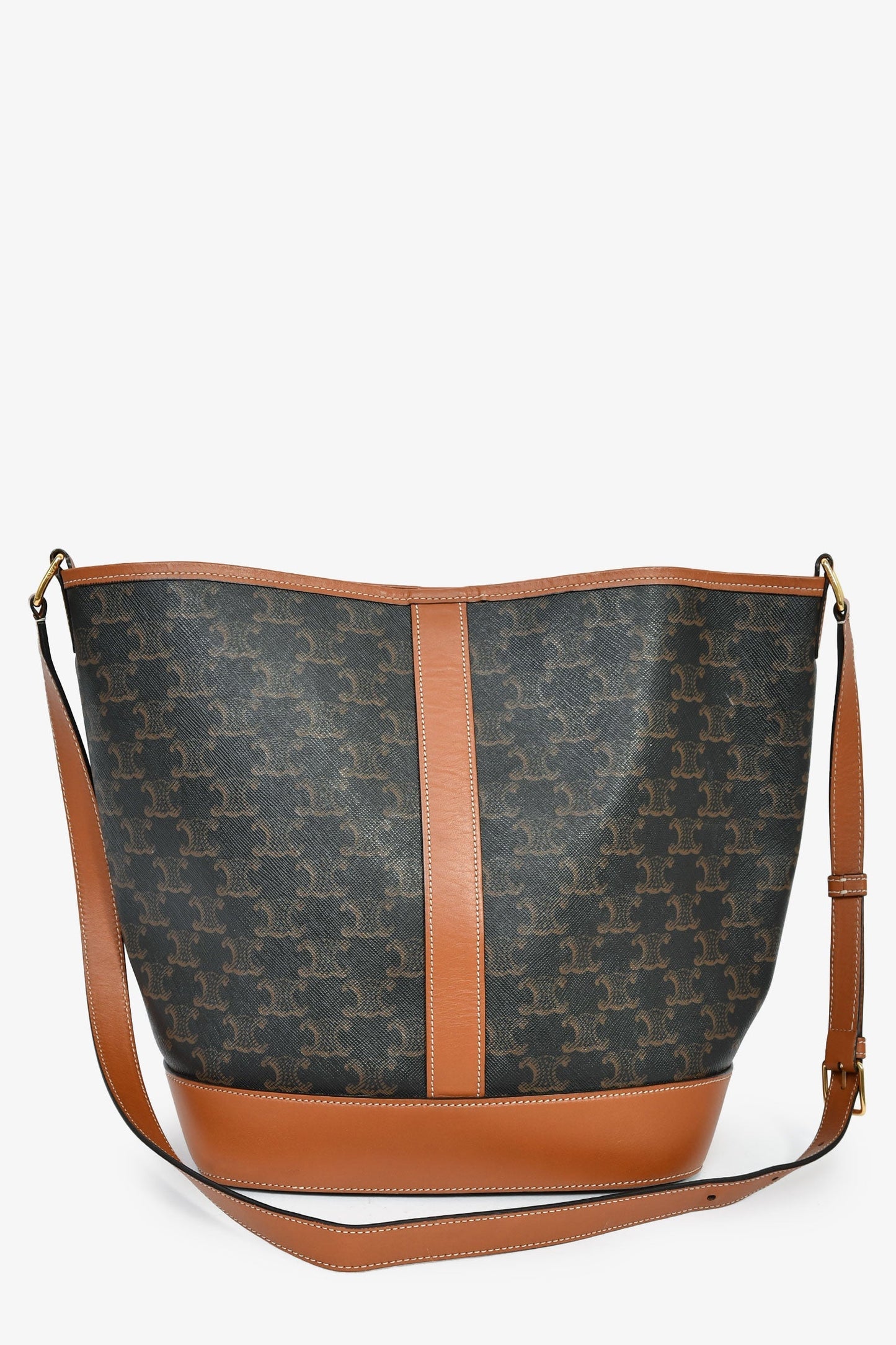 Celine 2019 Brown Canvas/Leather Triomphe Medium Bucket Bag