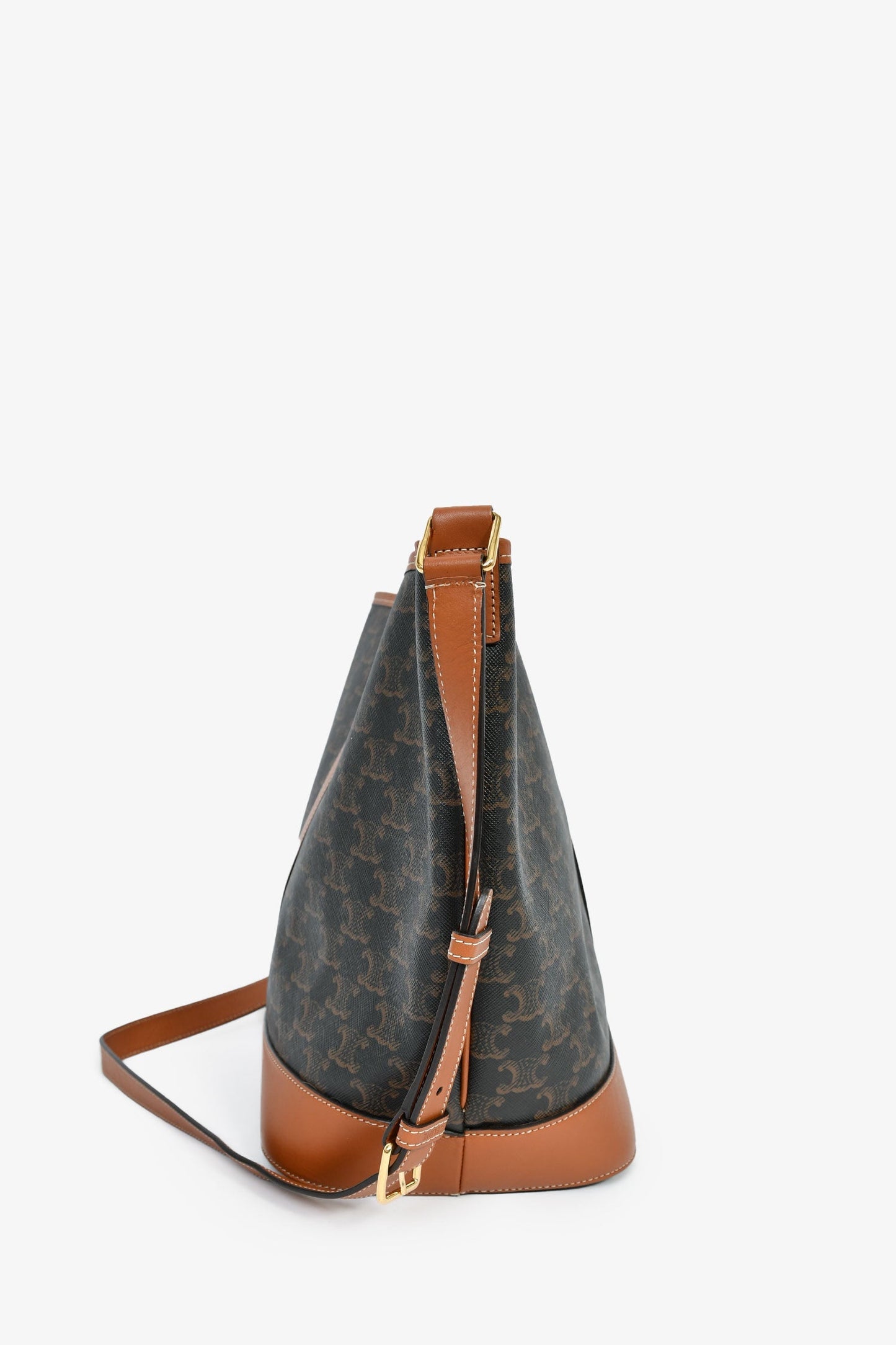 Celine 2019 Brown Canvas/Leather Triomphe Medium Bucket Bag